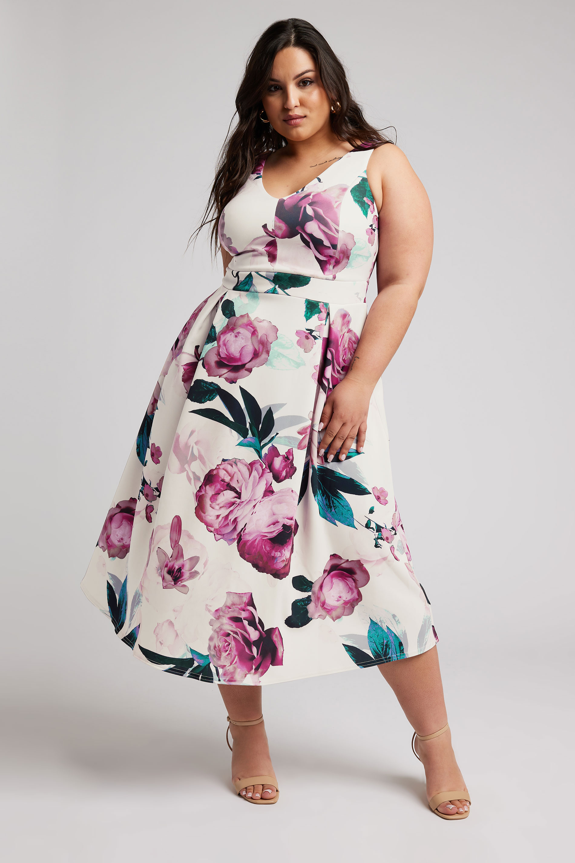 YOURS LONDON Plus Size Pink Floral Pleat Dress | Yours Clothing 2