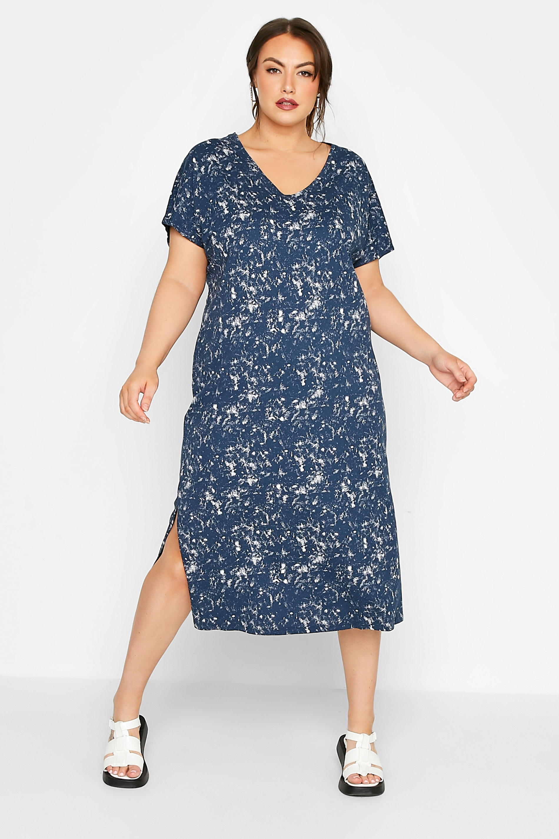 LIMITED COLLECTION Plus Size Blue Acid Wash Side Split T-Shirt Dress | Yours Clothing 2