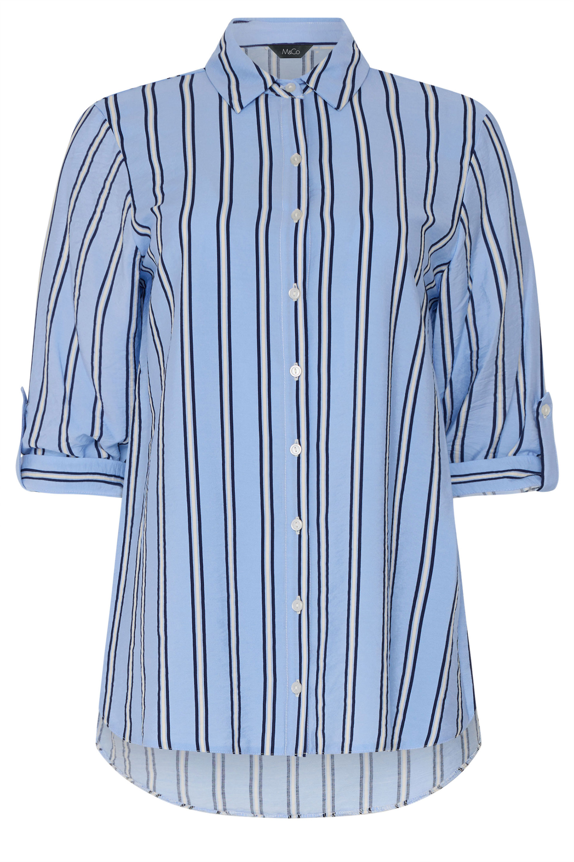 M&Co Blue Stripe Tab Sleeve Shirt 5