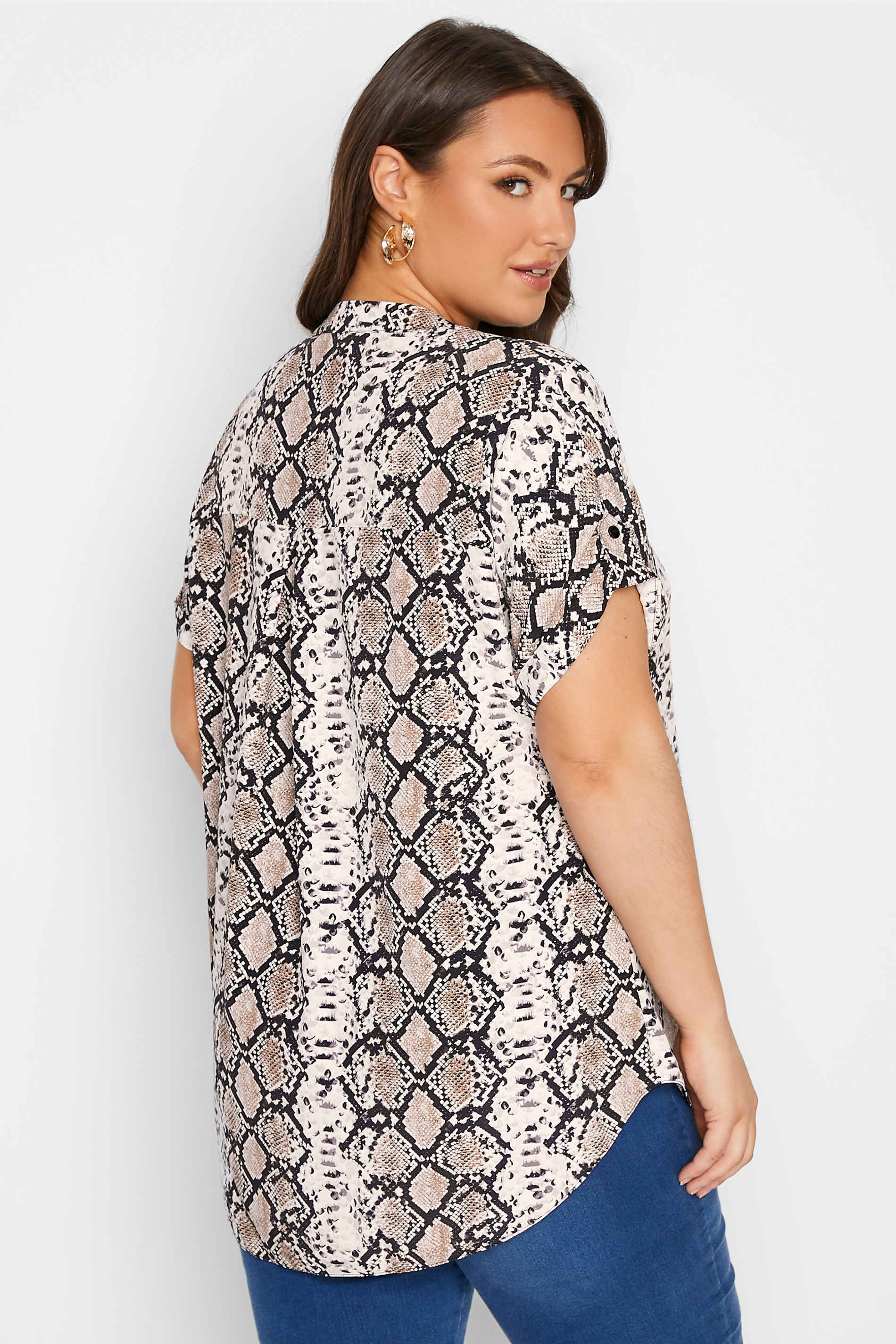 Plus Size Brown Snake Print Button Through Blouse | Yours Clothing  3