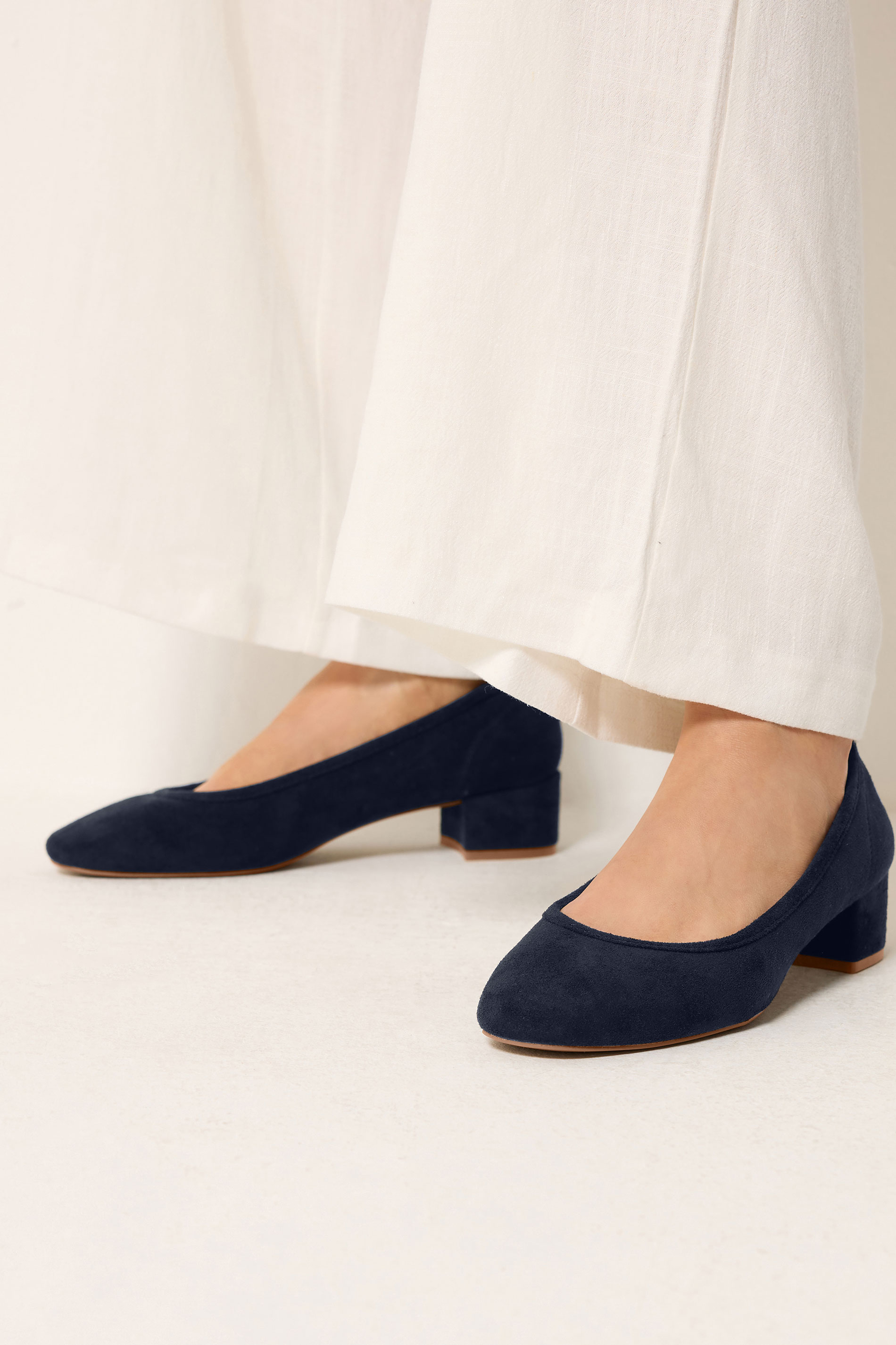 LTS Navy Blue Block Heel Ballerina Pumps | Long Tall Sally 1