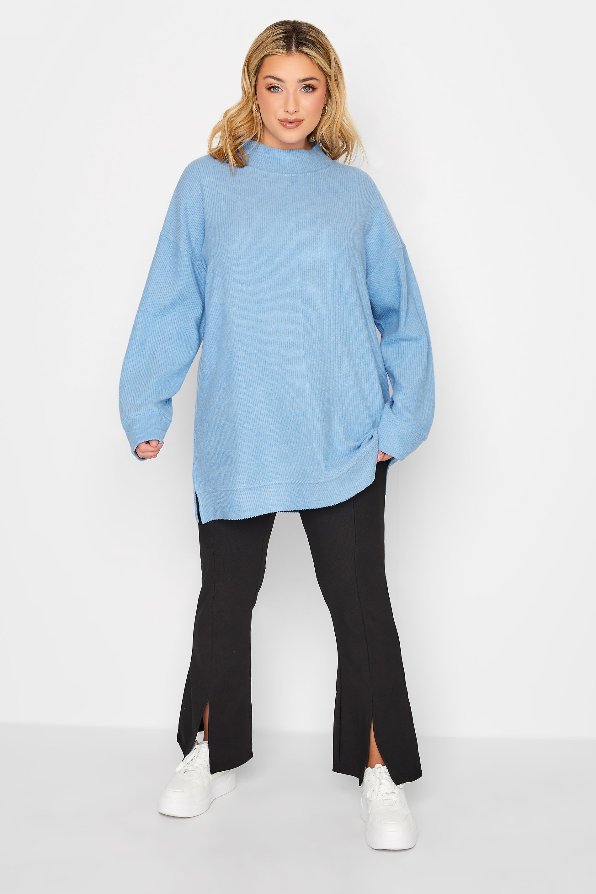 YOURS Plus Size Blue Soft Touch Longline Jumper | Yours Clothing 2