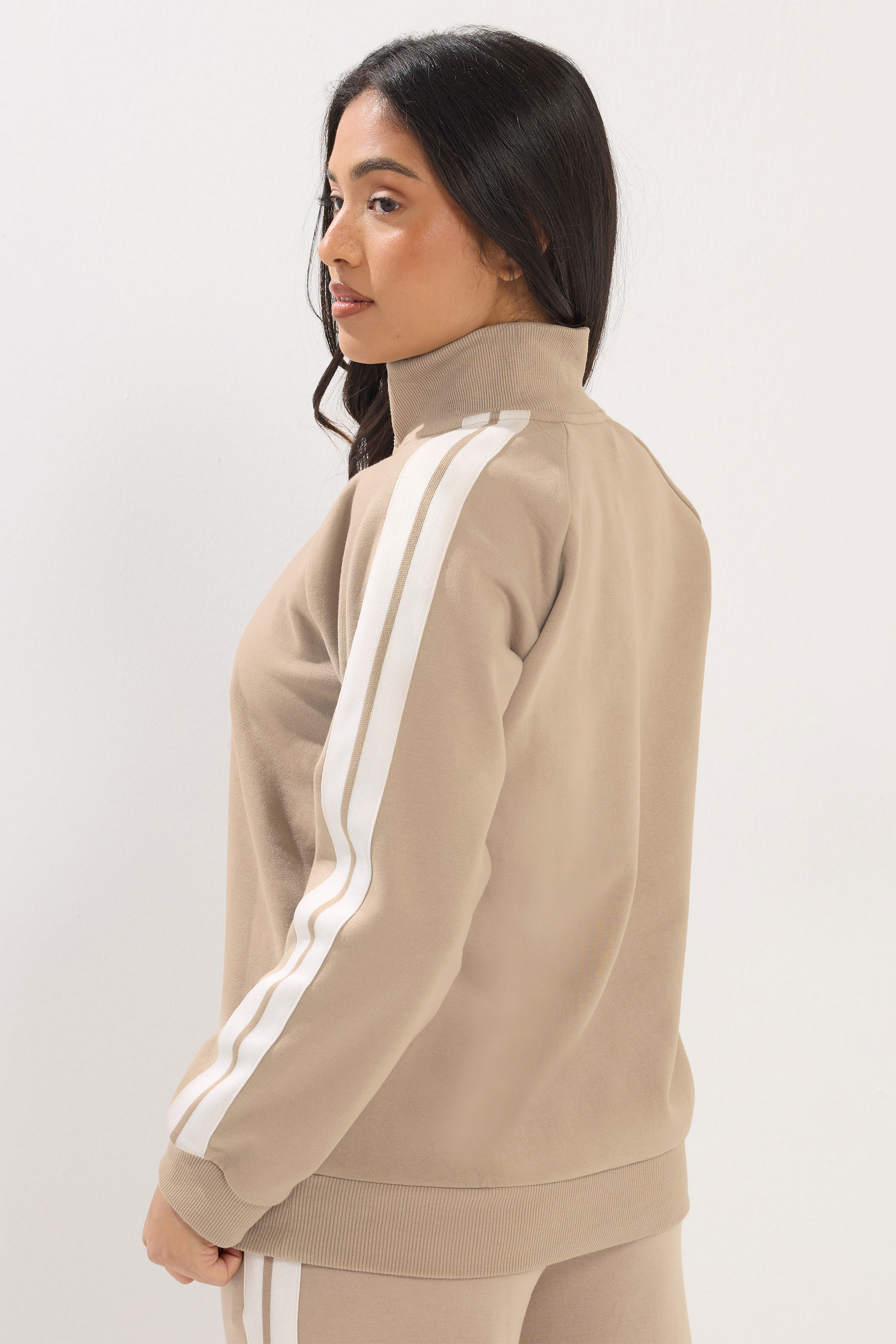 PixieGirl Petite Women's Natural Brown Stripe Quarter Zip Sweatshirt | PixieGirl 2