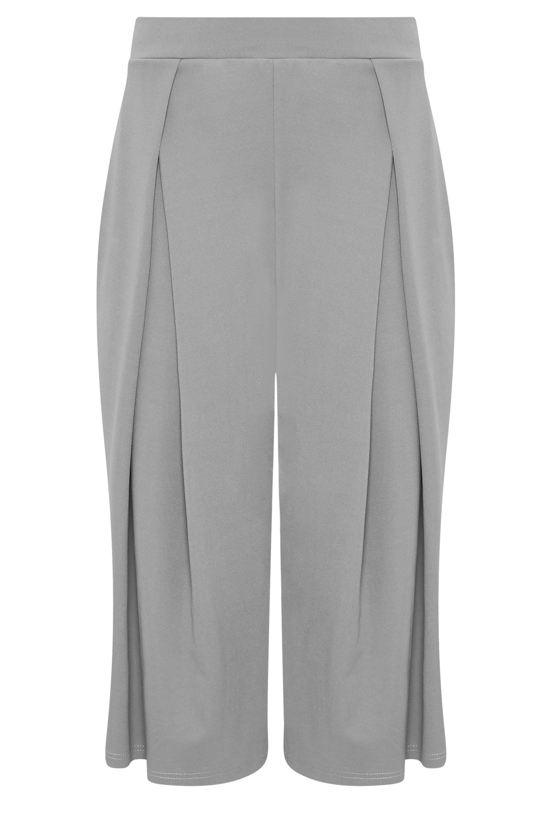 PixieGirl Petite Women's Grey Pleated Cropped Wide Leg Trousers | PixieGirl  5
