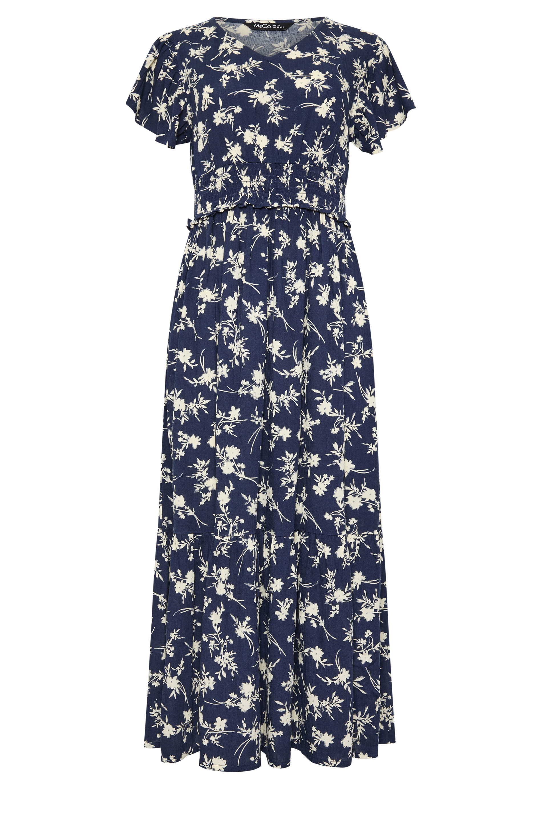 M&Co Navy Blue Floral Print Shirred Waist Maxi Dress | M&Co 5