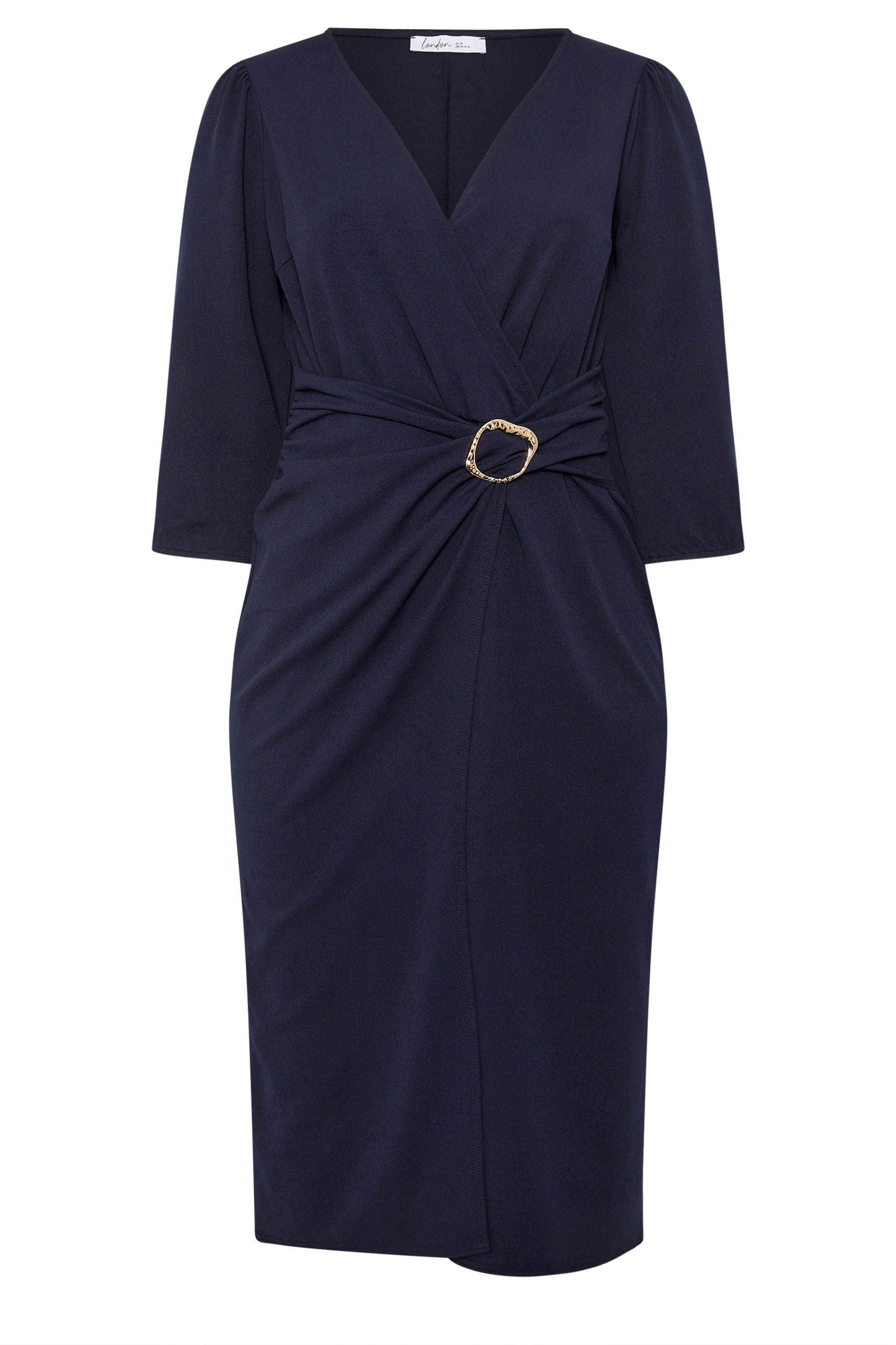 YOURS LONDON Plus Size Navy Blue Buckle Wrap Dress | Yours Clothing 5