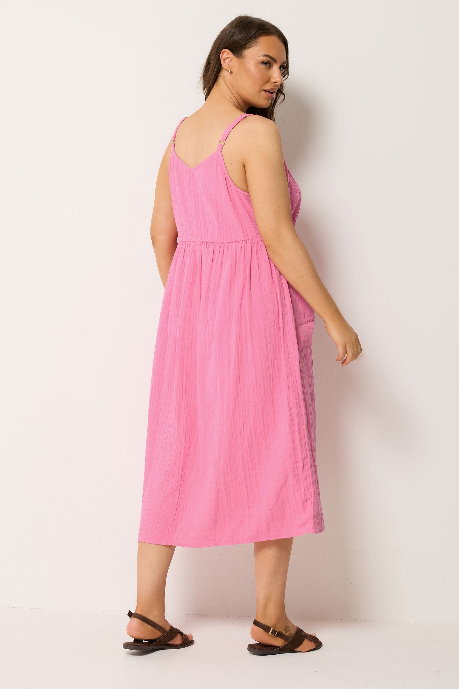 YOURS Plus Size Pink Cheesecloth Strappy Maxi Dress | Yours Clothing 2