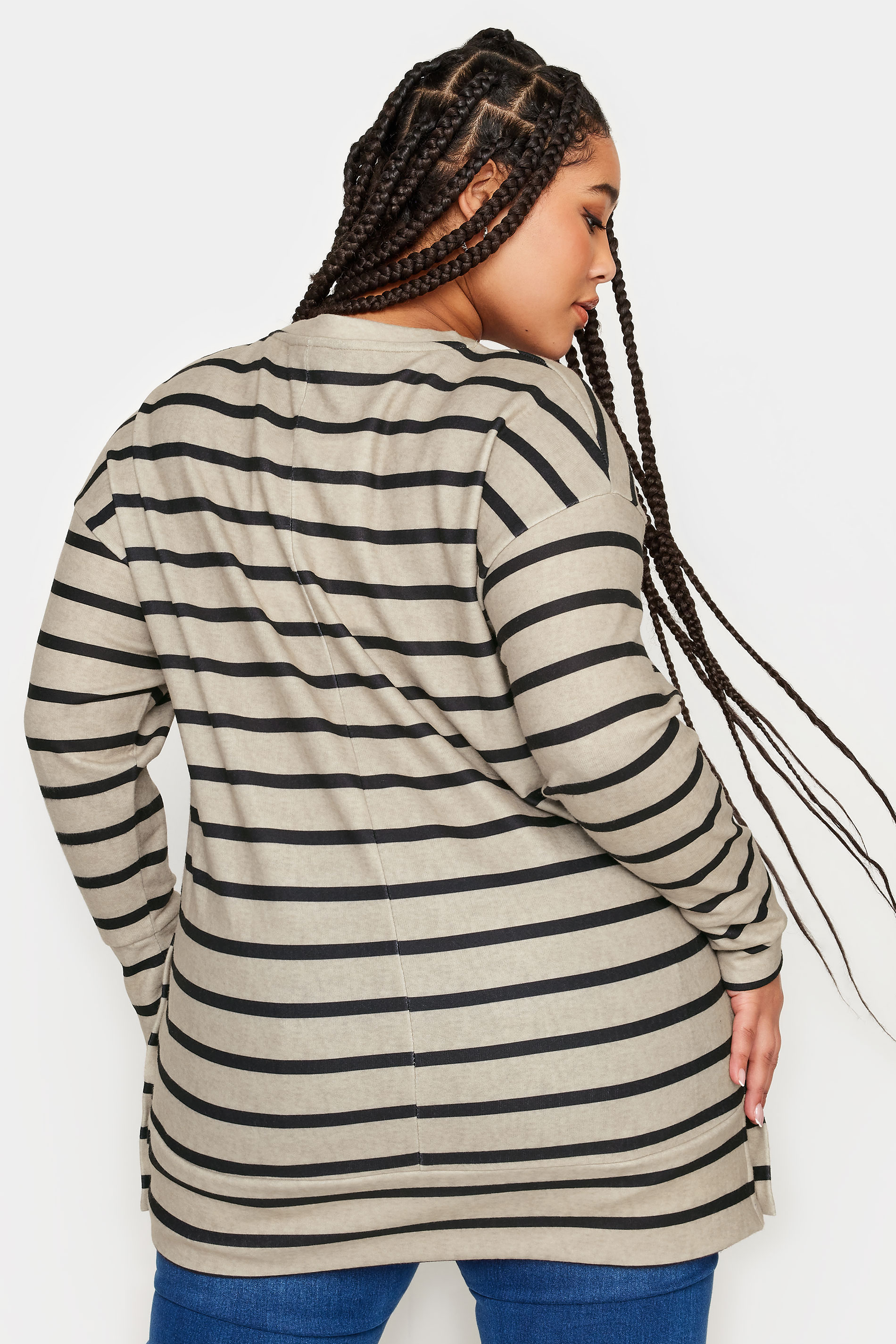 YOURS Plus Size Beige Brown Striped Side Popper Top | Yours Clothing 3