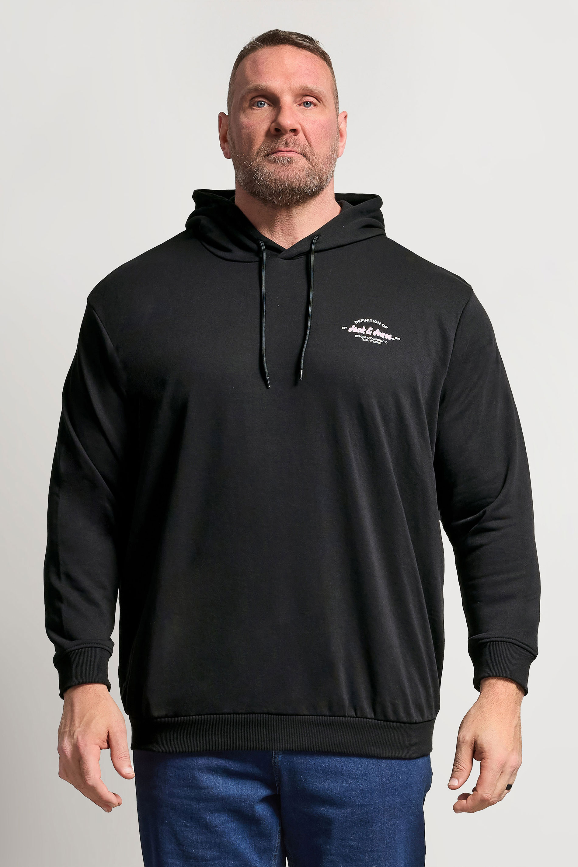 JACK & JONES Big & Tall Black Printed Hoodie | BadRhino 3