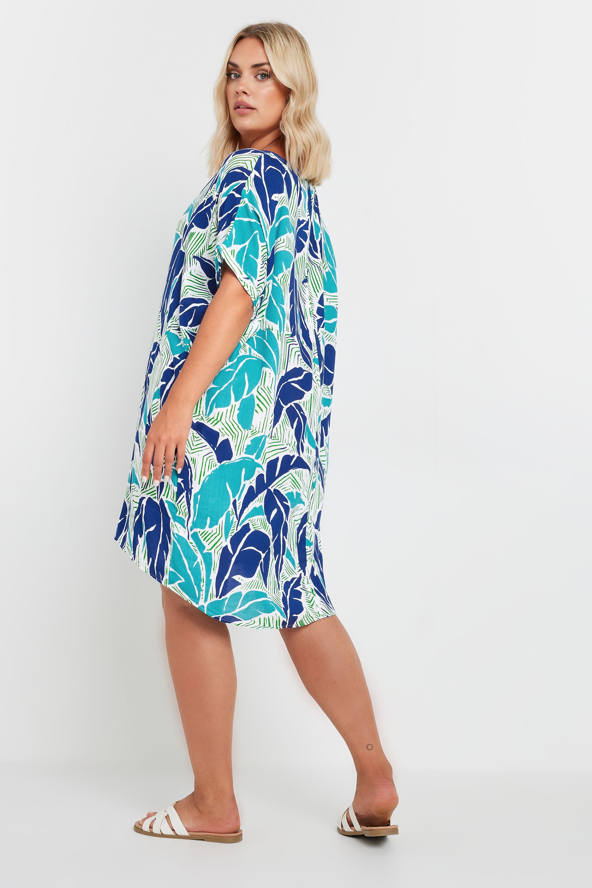 YOURS Plus Size Blue Tropical Print Tunic Dress | Yours Clothing