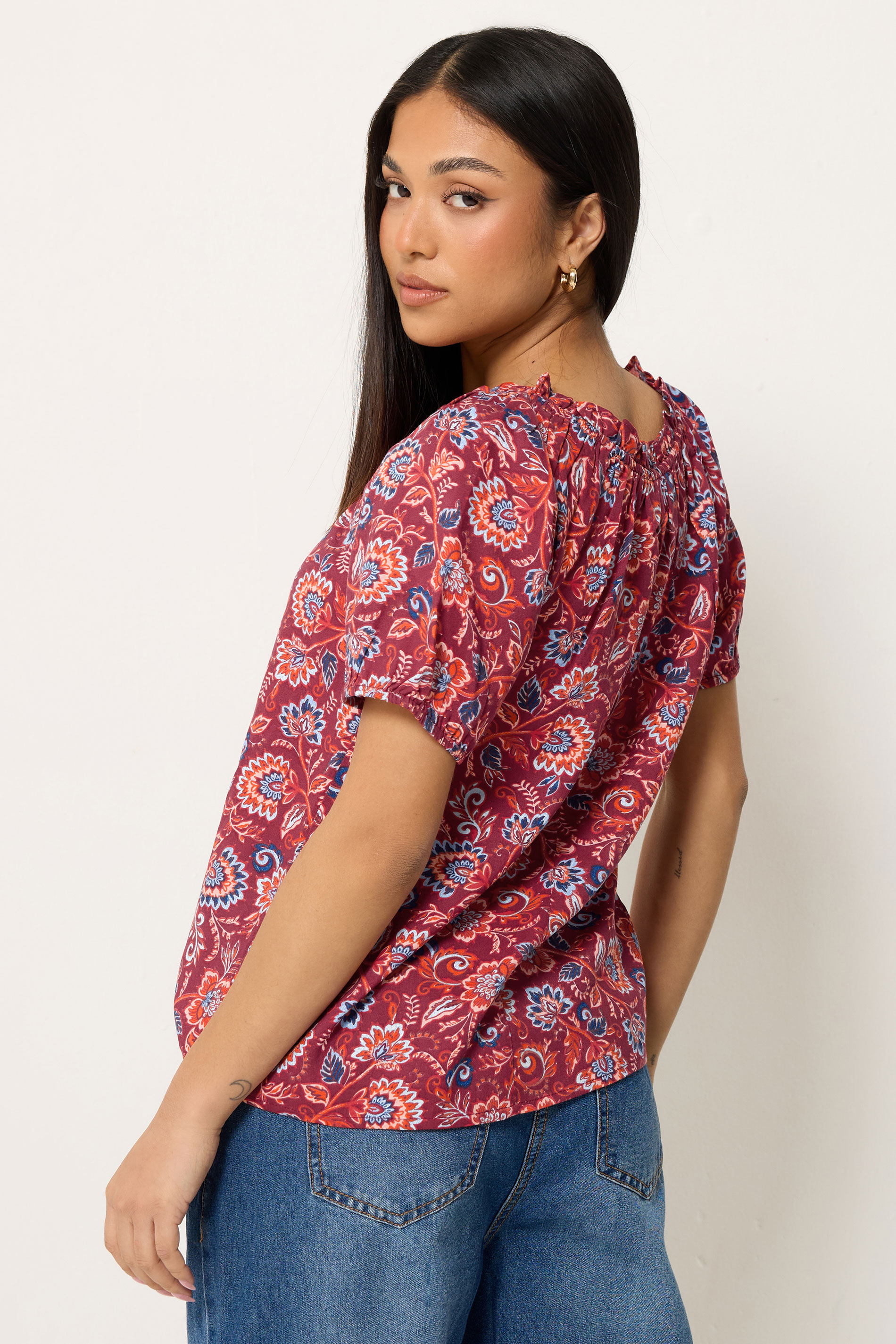 M&Co Petite Orange Abstract Print Scoop Neck Top | M&Co 2