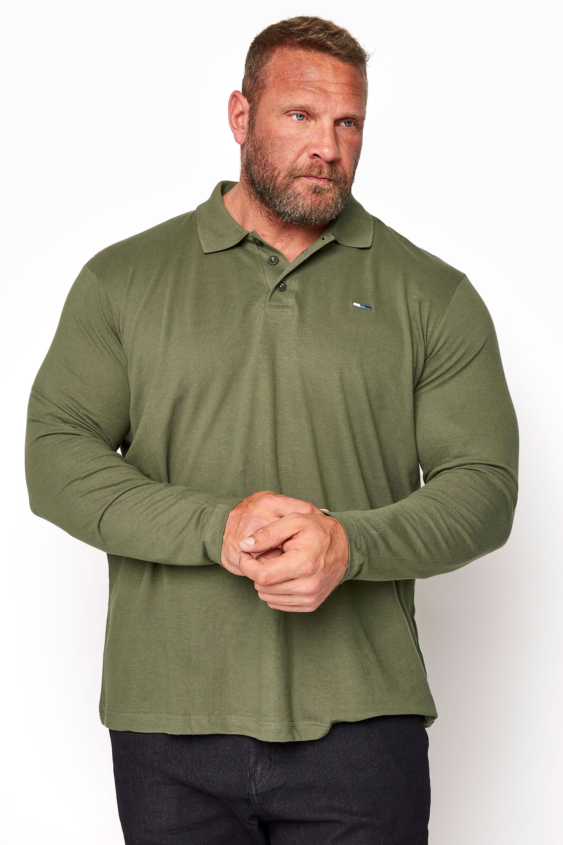BadRhino Big & Tall Khaki Green Essential Long Sleeve Polo Shirt 1