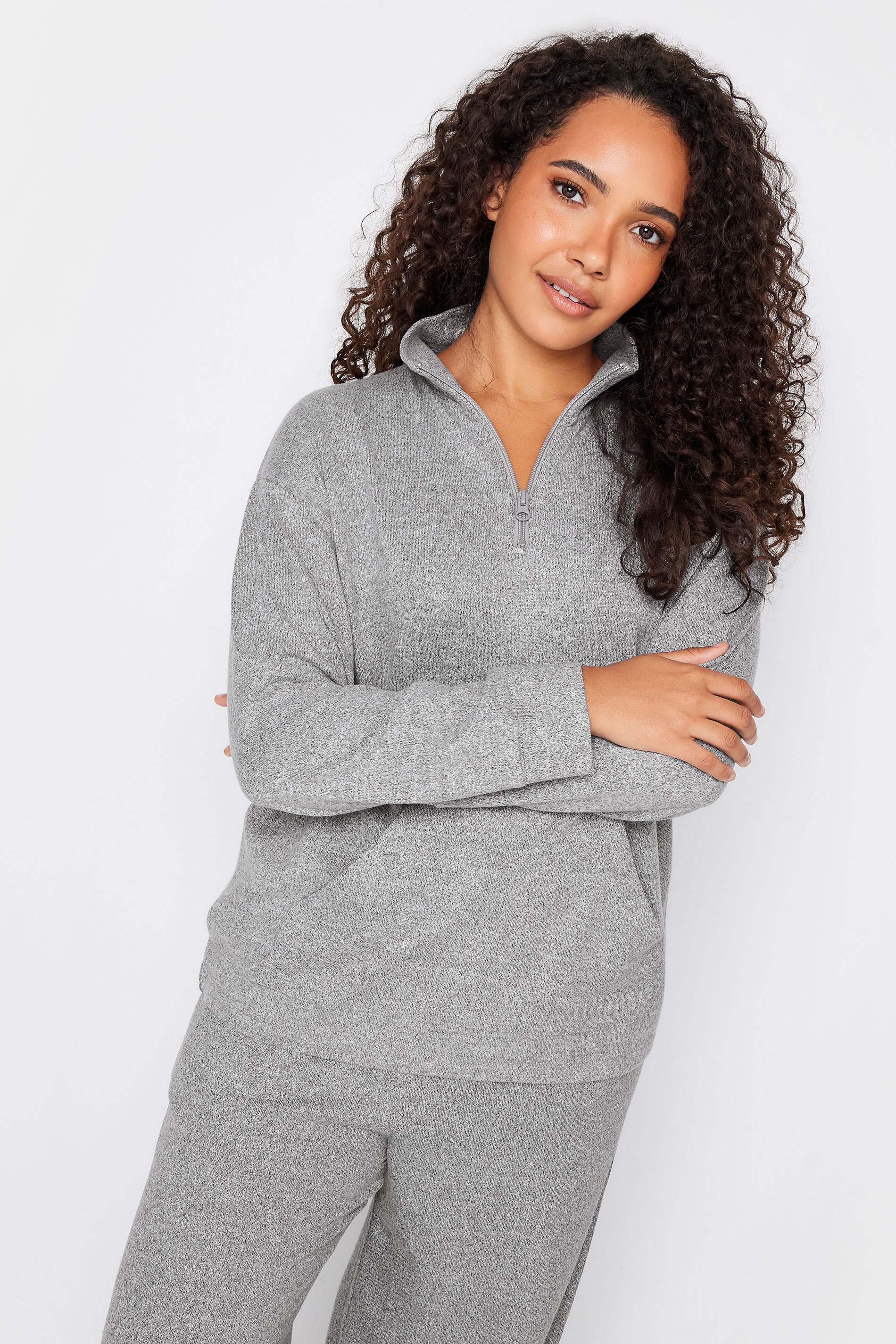 M&Co Grey Soft Touch Zip Lounge Top | M&Co 1