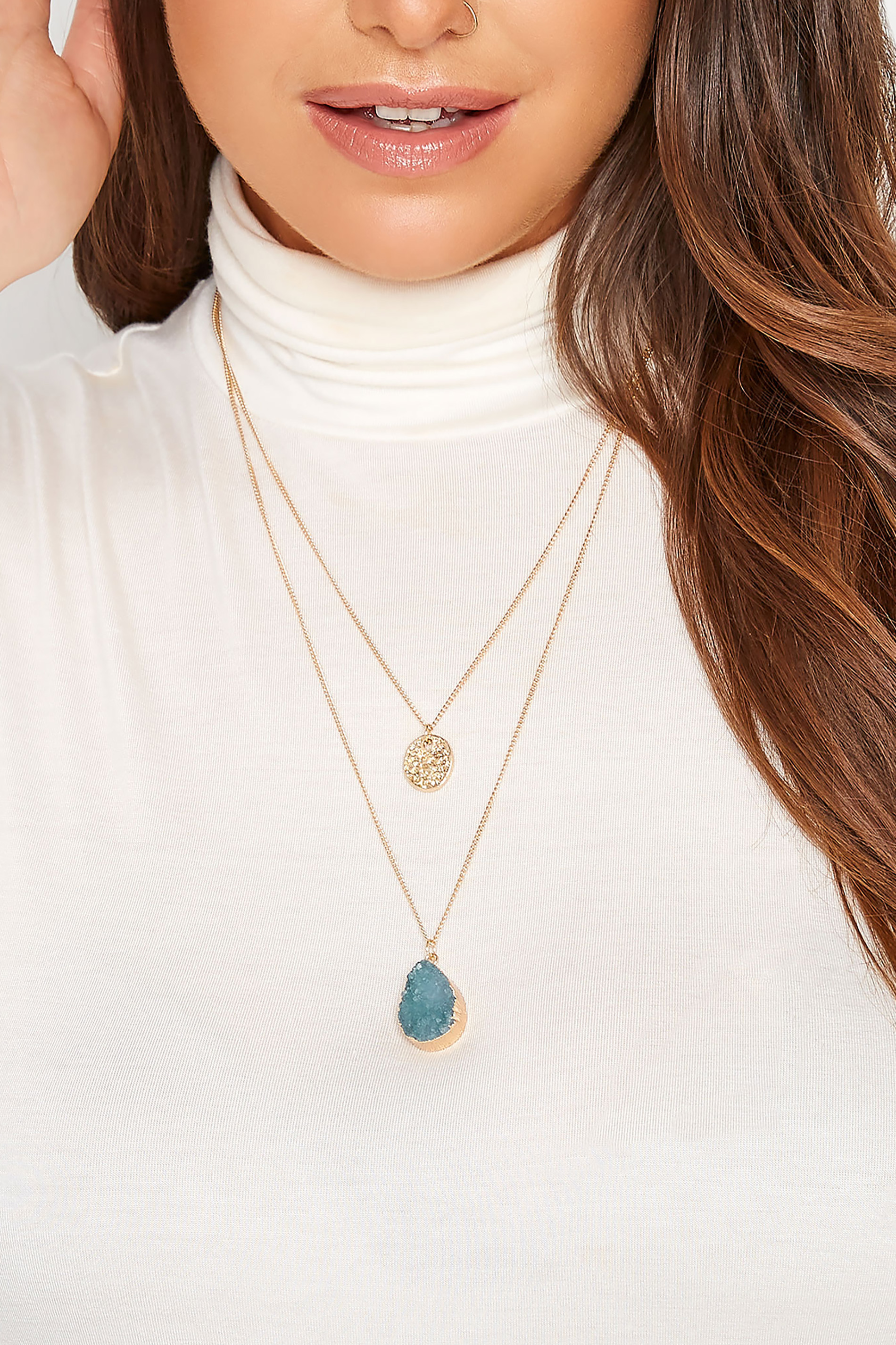 Gold Tone Double Layer Stone Necklace | Yours Clothing 1