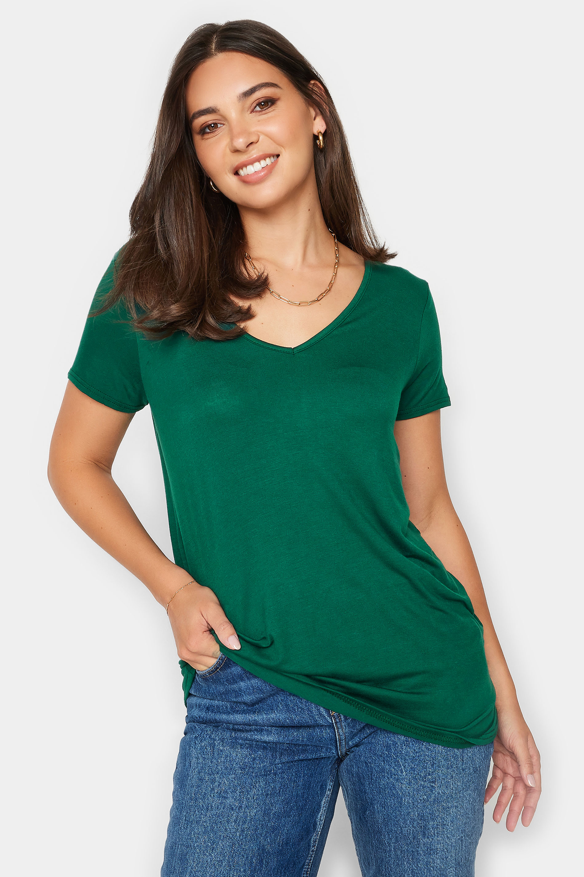 LTS Tall Women's Dark Green V-Neck T-Shirt | Long Tall Sally 1
