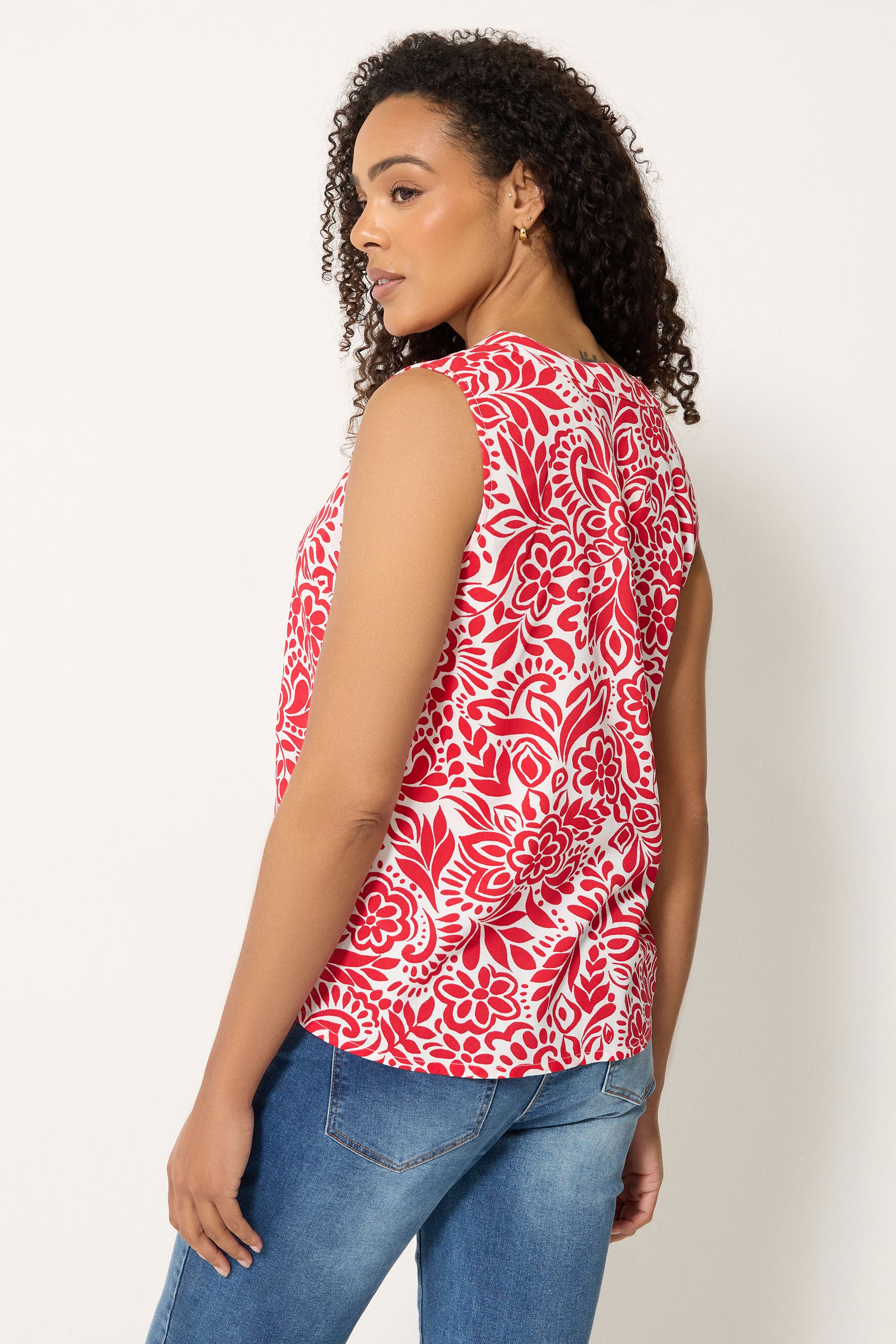 M&Co Red Floral Button Front Vest Top | M&Co 4