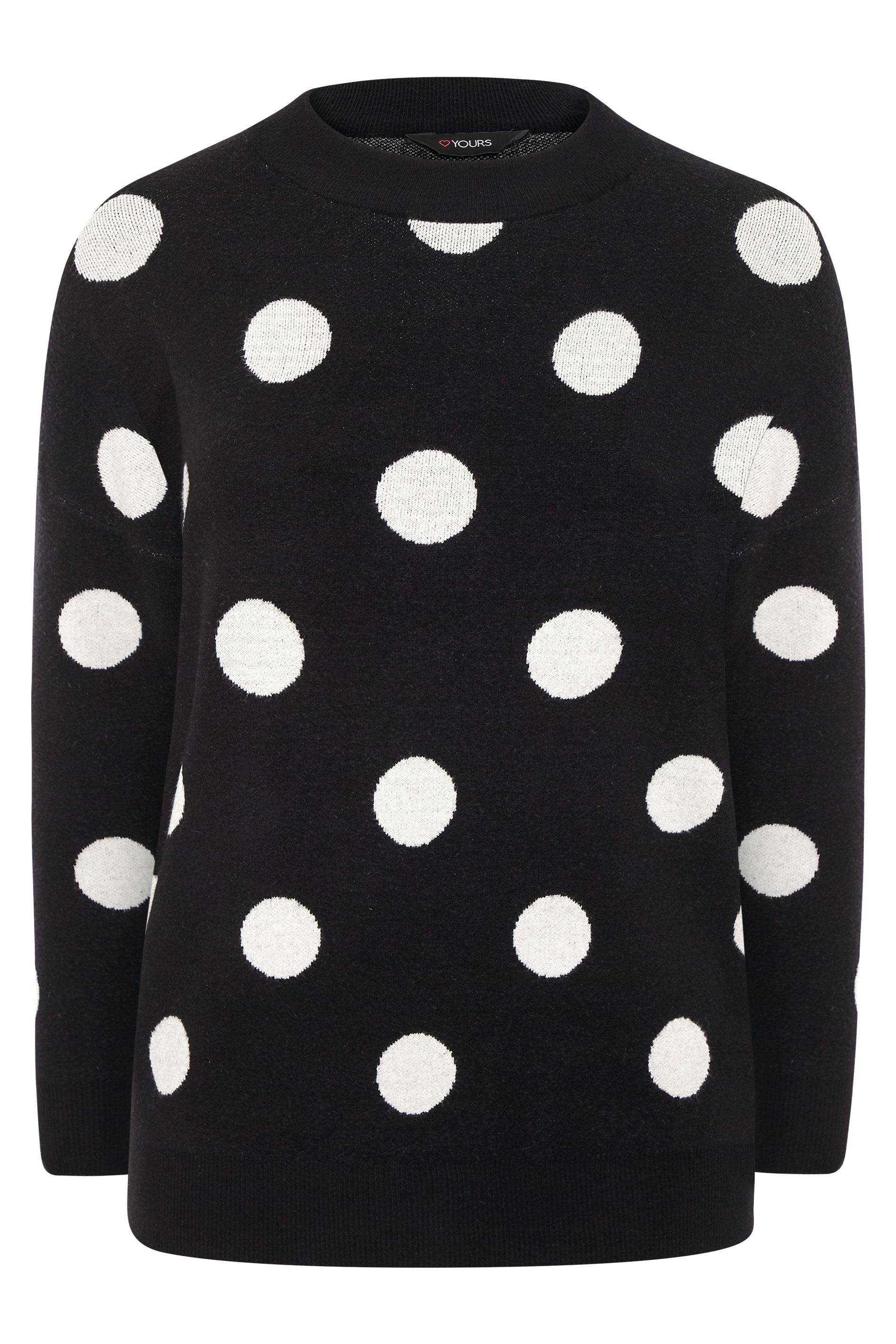 Black Polka Dot Chunky Knitted Jumper Yours Clothing