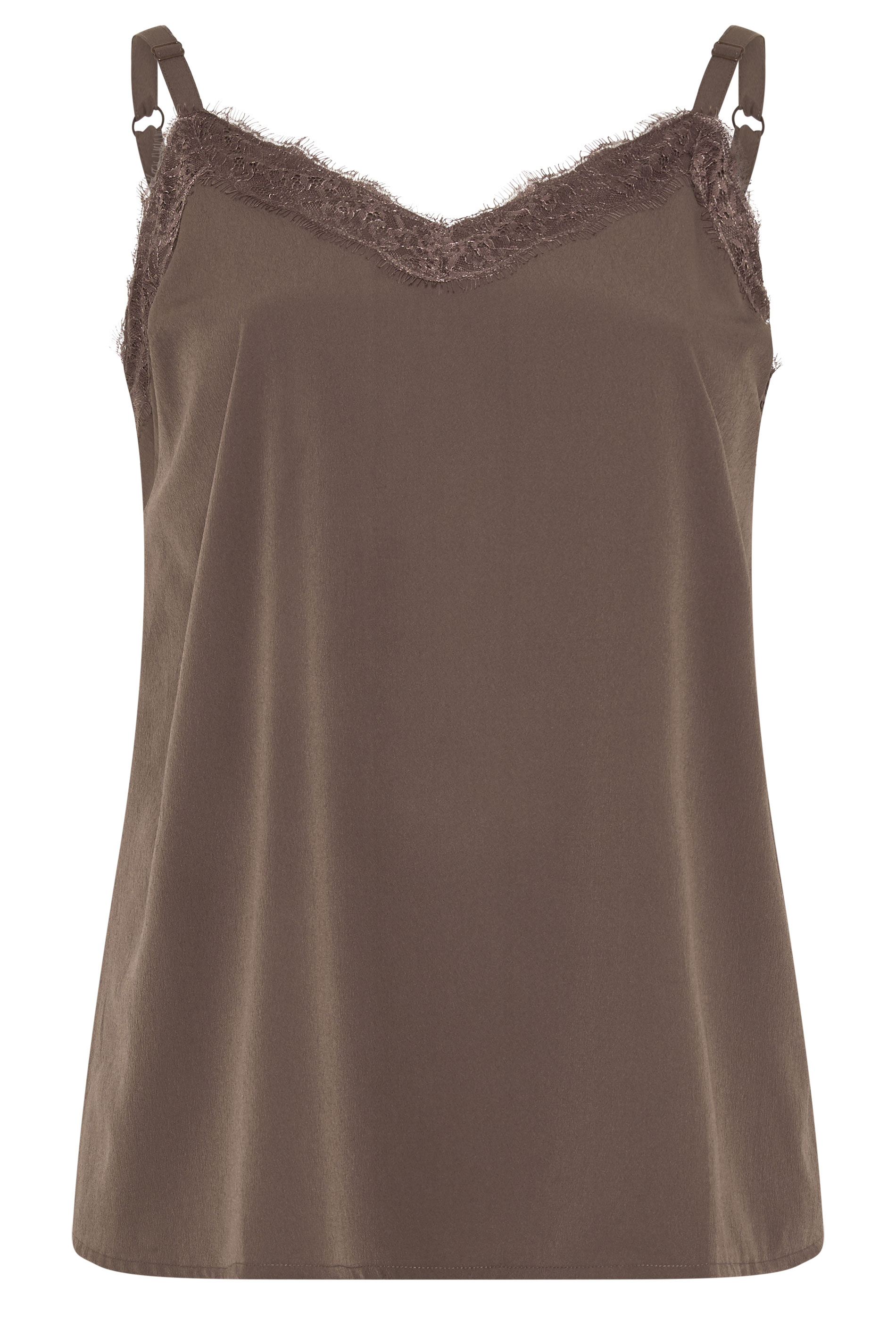 YOURS Plus Size Chocolate Brown Lace Insert Vest Top | Yours Clothing 5