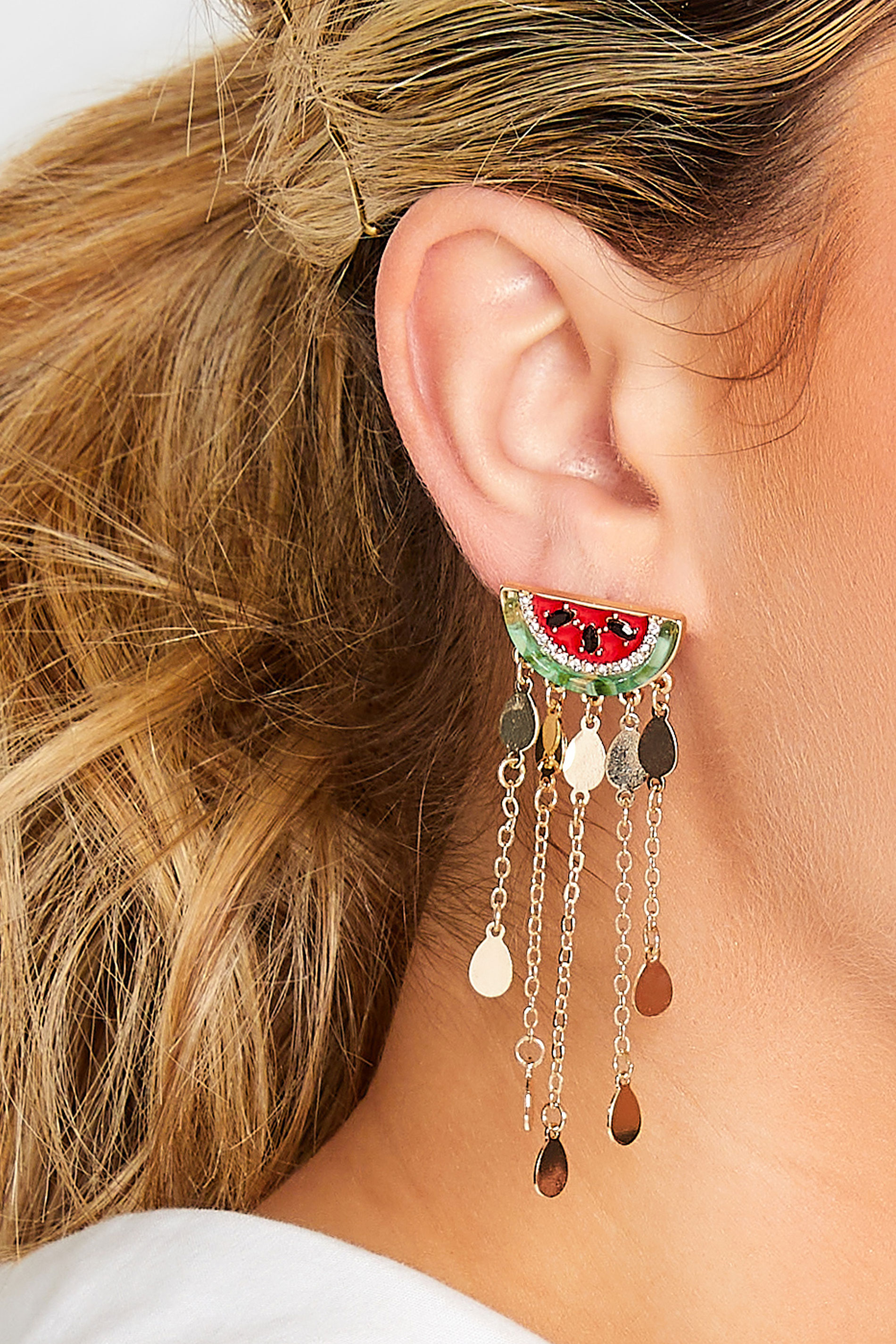 Gold Watermelon Tassel Earrings | Yours Clothing 1