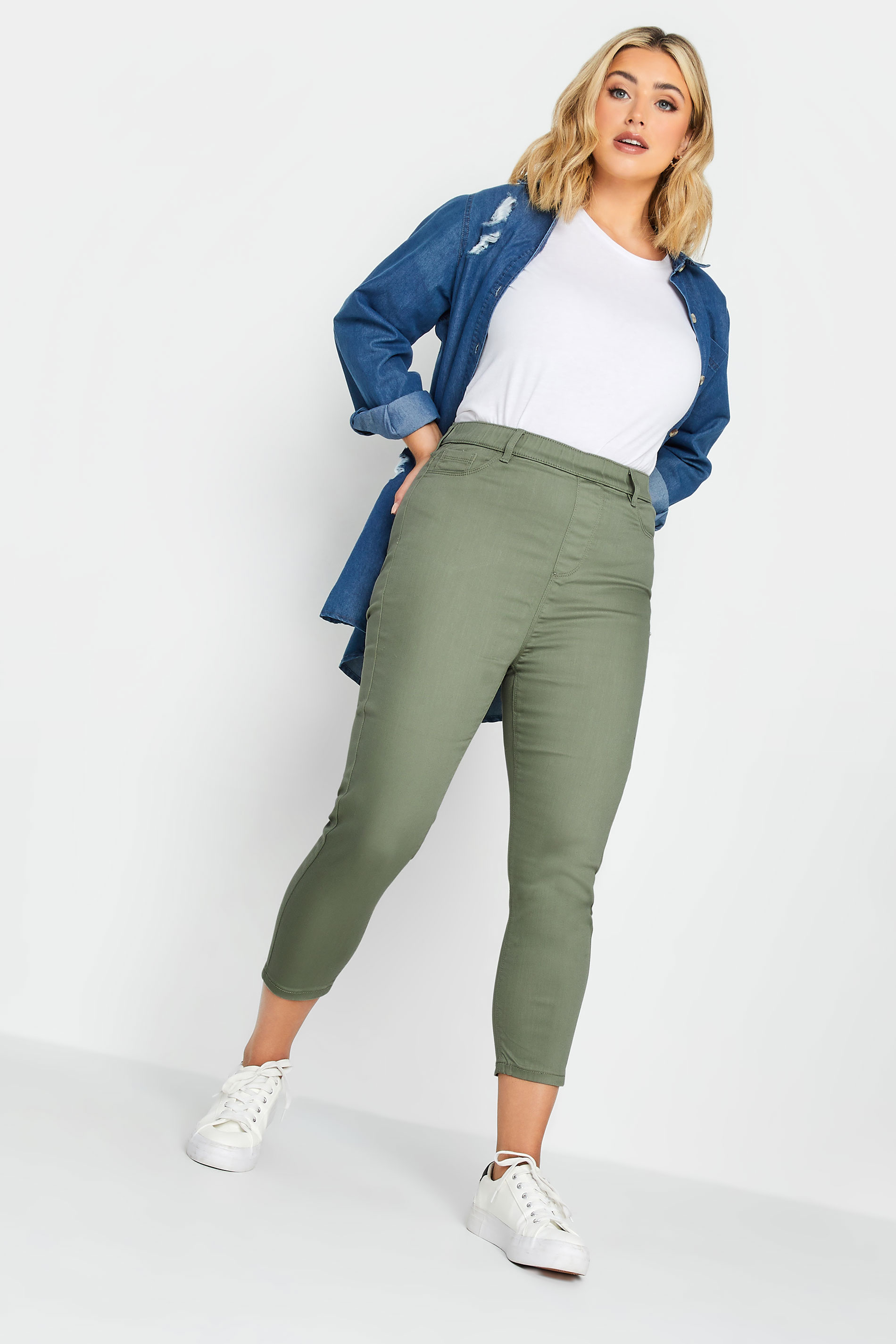 YOURS Plus Size Sage Green Cropped Stretch GRACE Jeggings | Yours Clothing 2