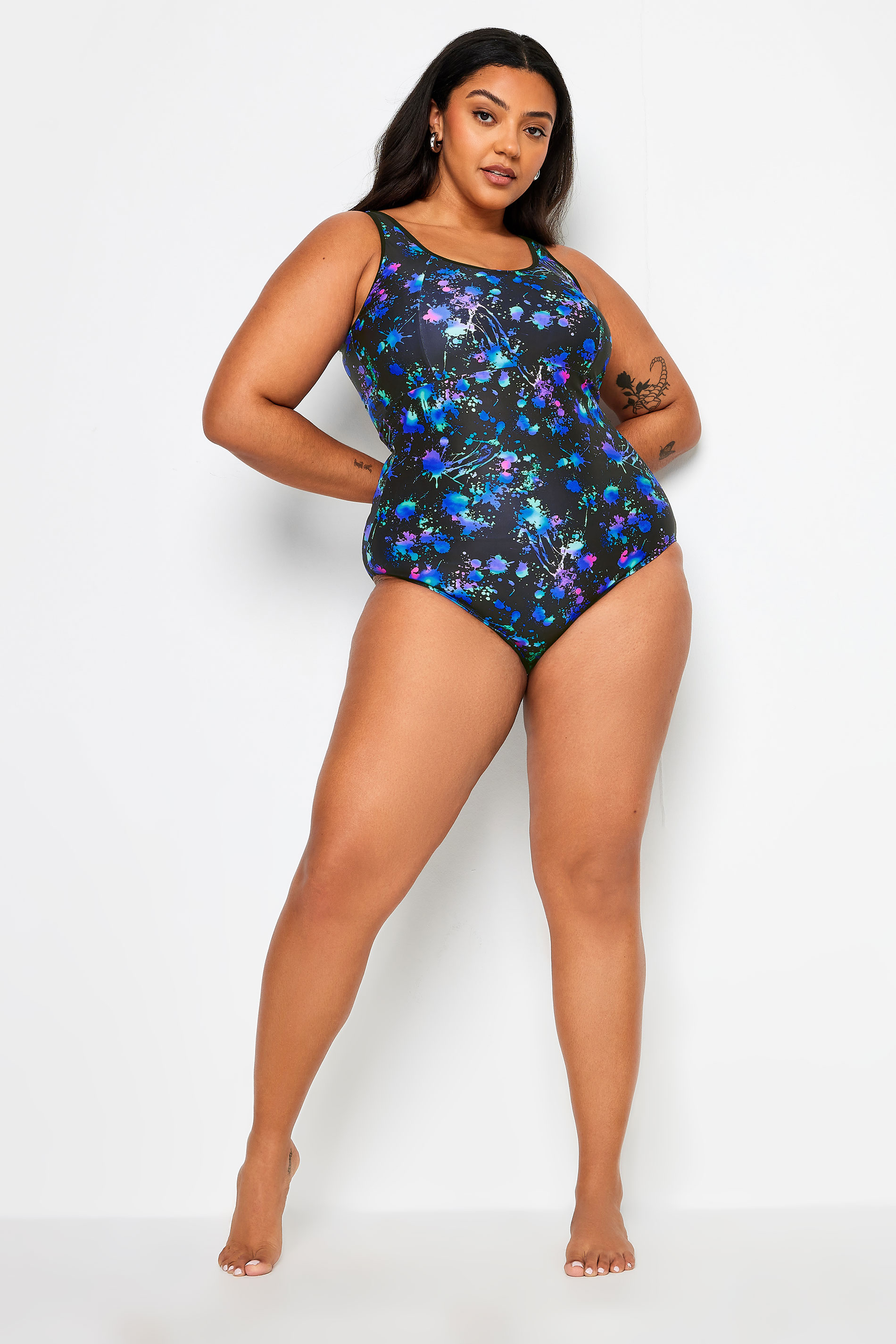 YOURS Plus Size Blue Splash Print Active Swimsuit | Yours Clothing 2