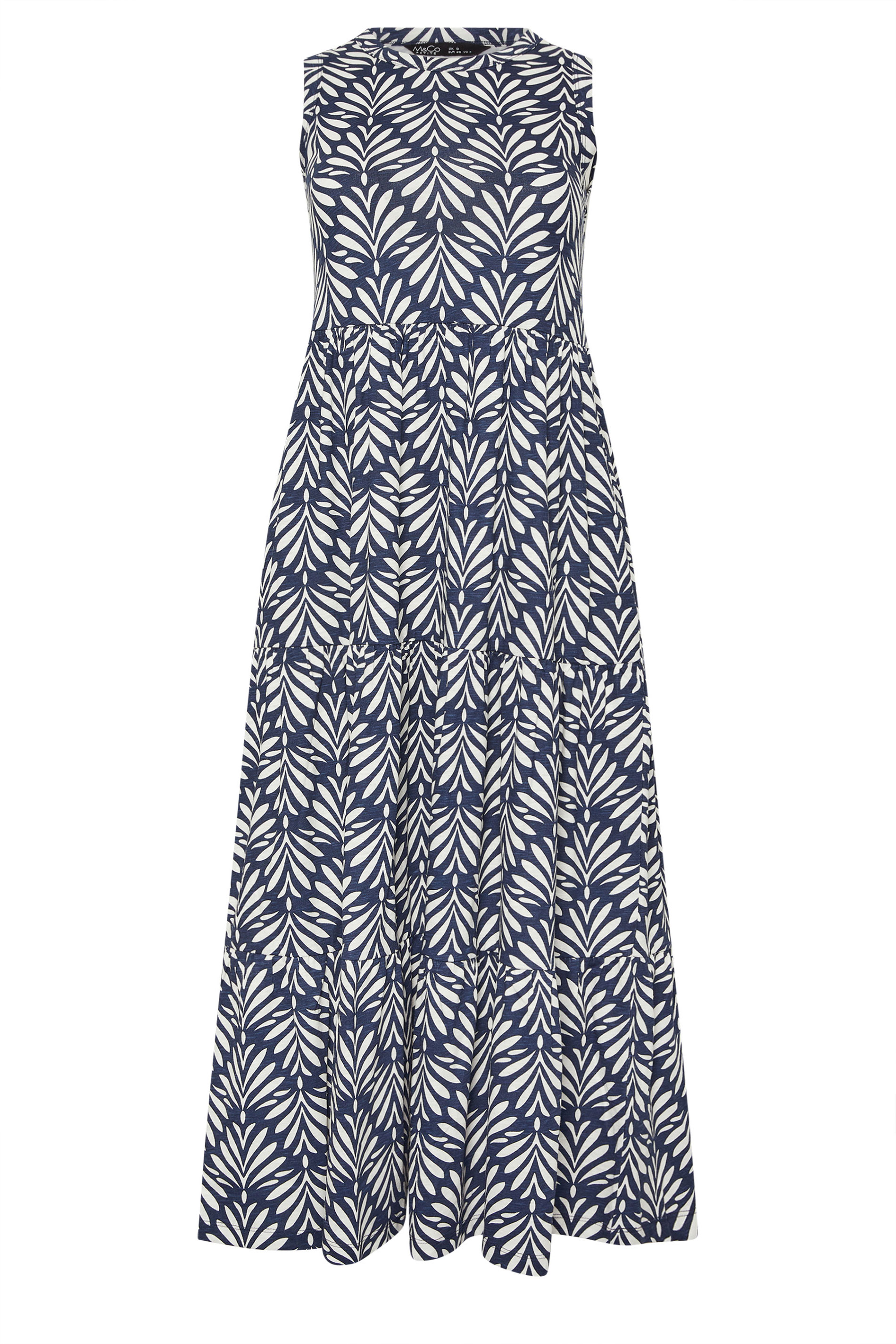 M&Co Petite Navy Blue Leaf Print Tiered Cotton Maxi Dress | M&Co 5