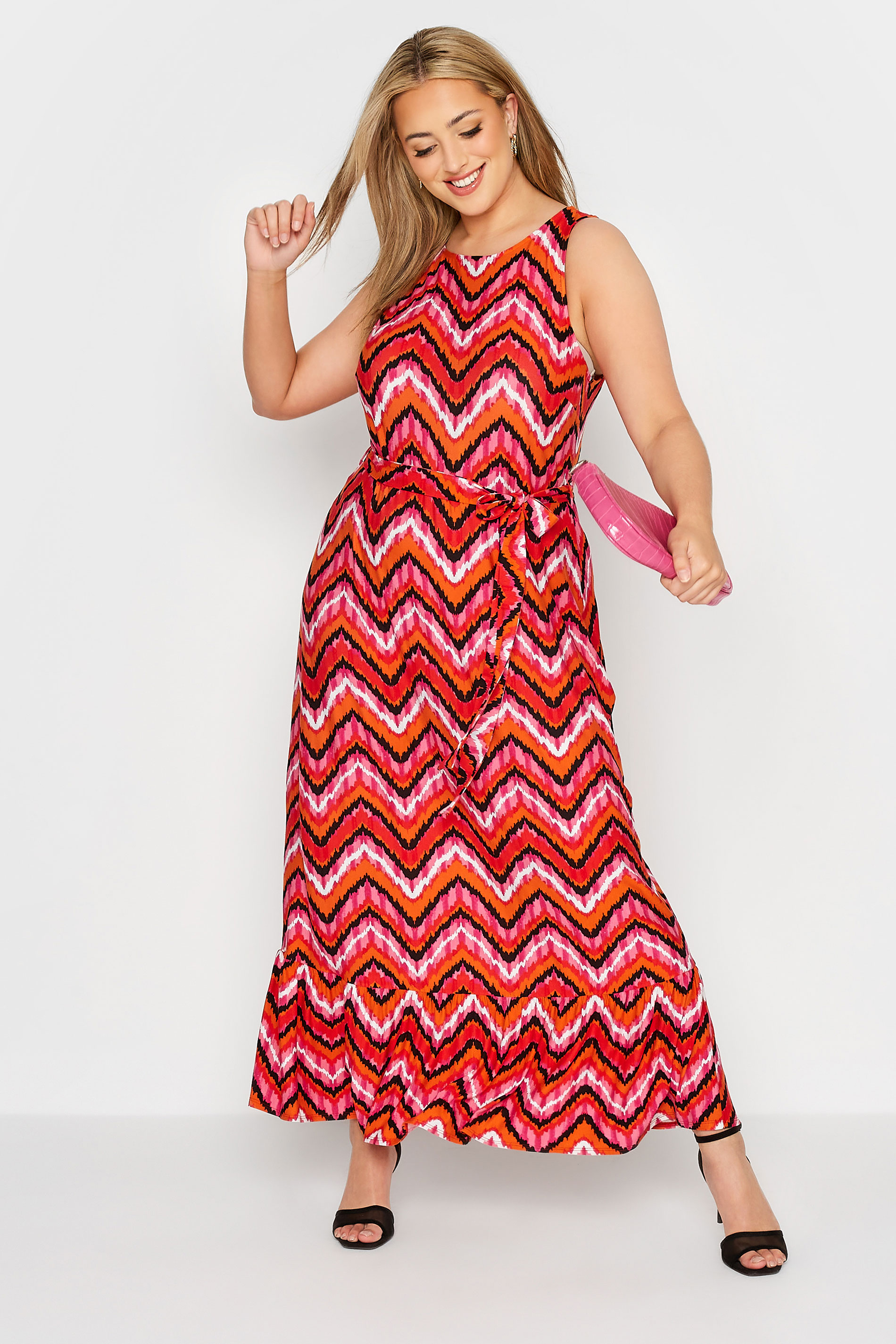 Robes Grande Taille Grande taille  Robes Longues | YOURS LONDON Curve Orange Geometric Print Tiered Maxi Dress - GV09650