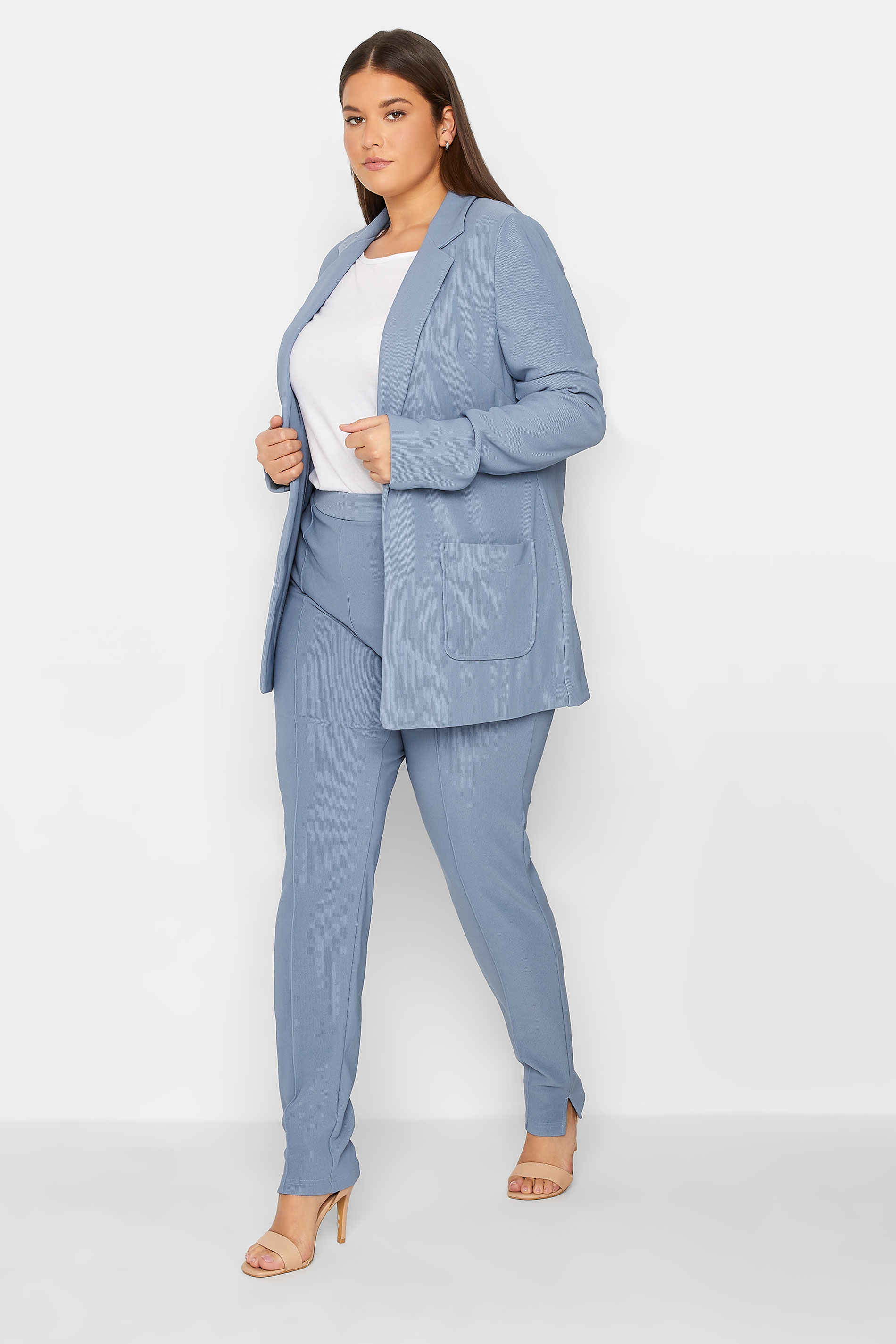 LTS Tall Women's Blue Ribbed Blazer Jacket | Long Tall Sally 2