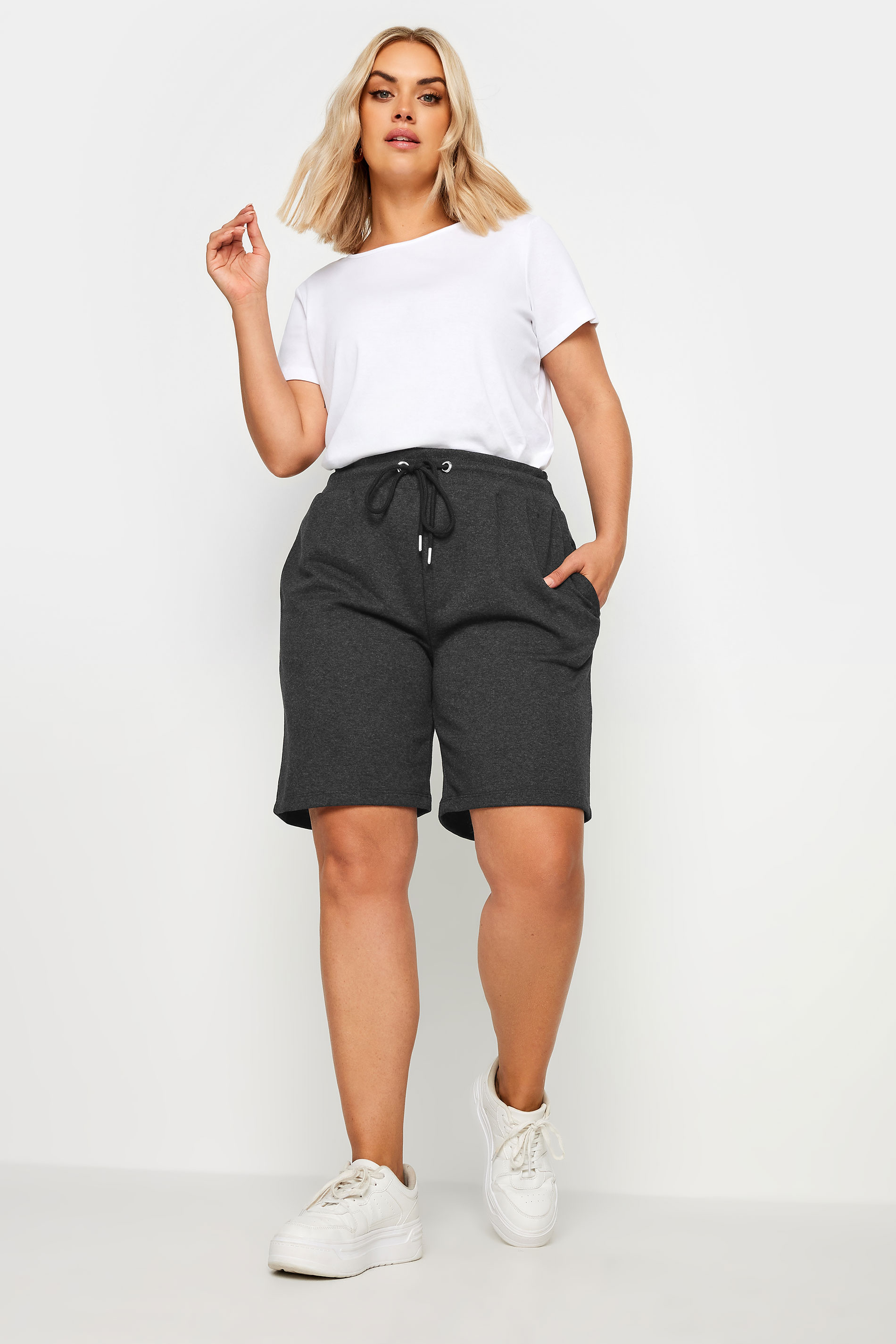 YOURS Plus Size Charcoal Grey Elasticated Jogger Shorts | Yours Clothing 2