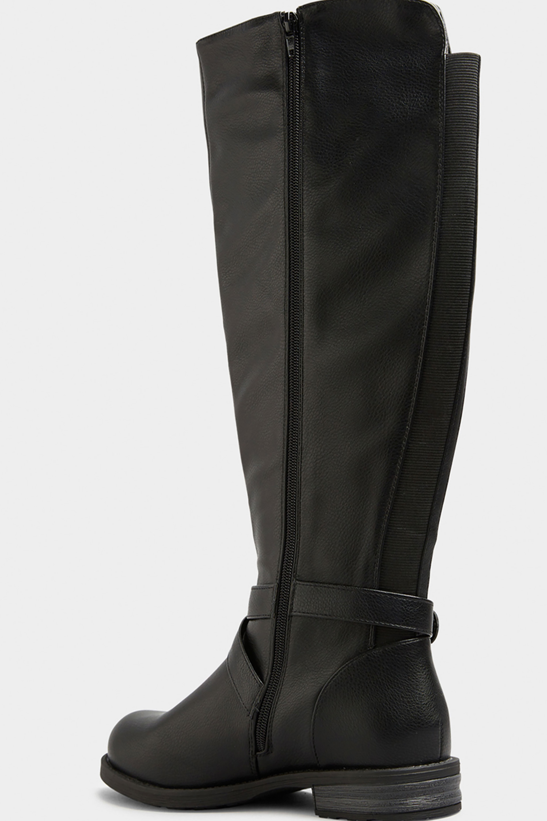 Womens Yours Curve Wide Fit Metal Strap Knee Boots - Black