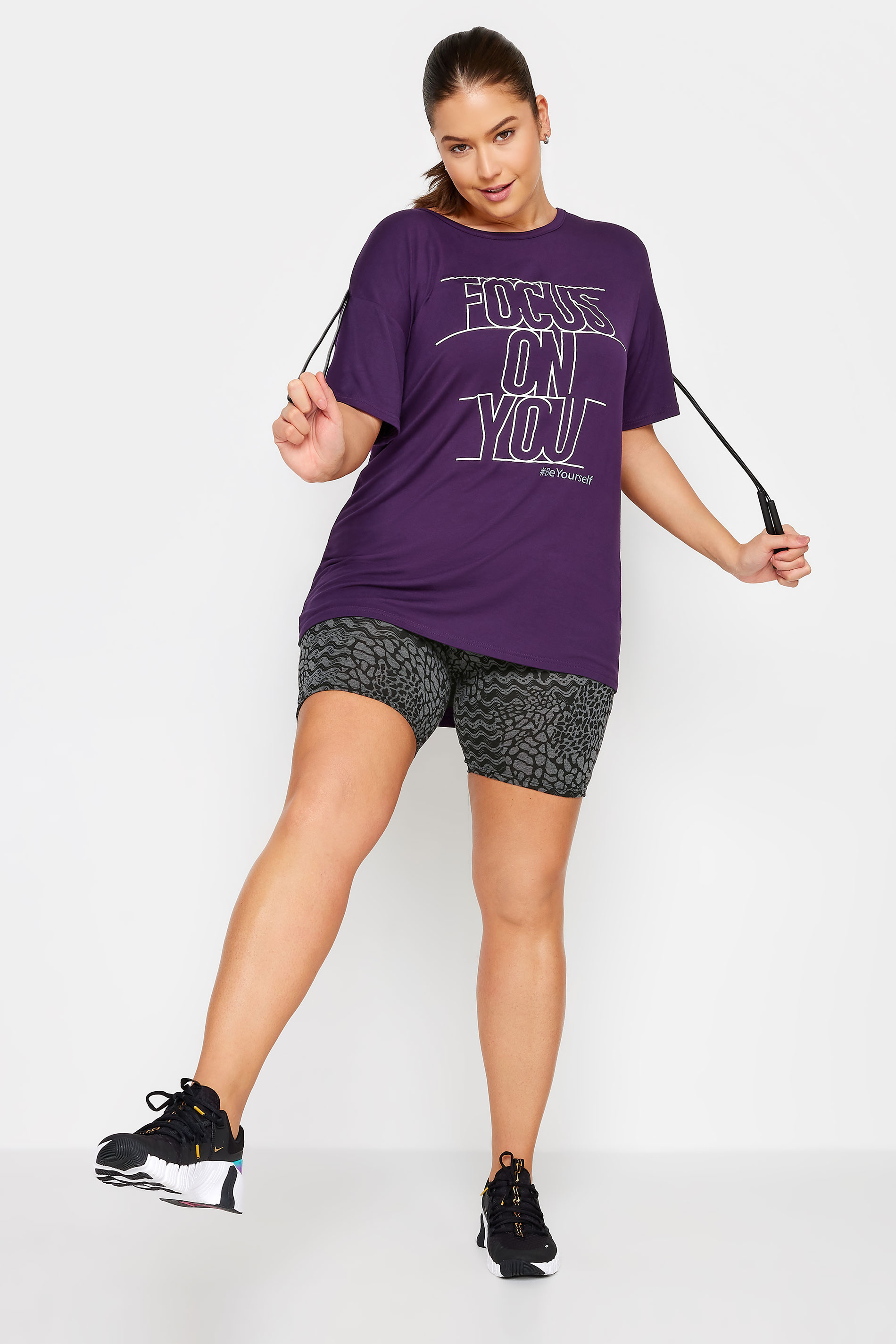 YOURS ACTIVE Plus Size Purple 'Focus On You' Slogan Top | Yours Clothing 3