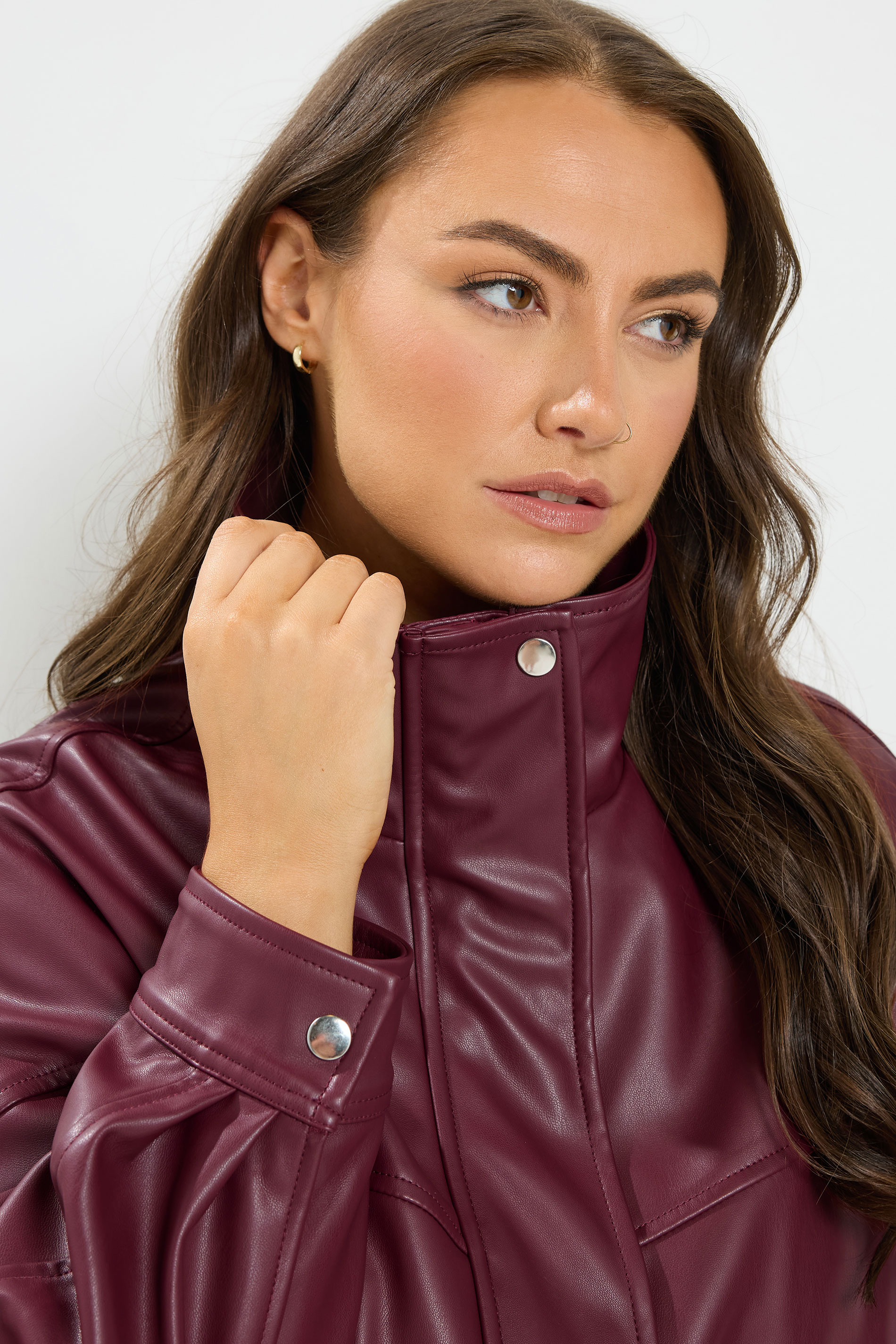YOURS Plus Size Red Faux Leather Funnel Neck Jacket | Yours Clothing 5