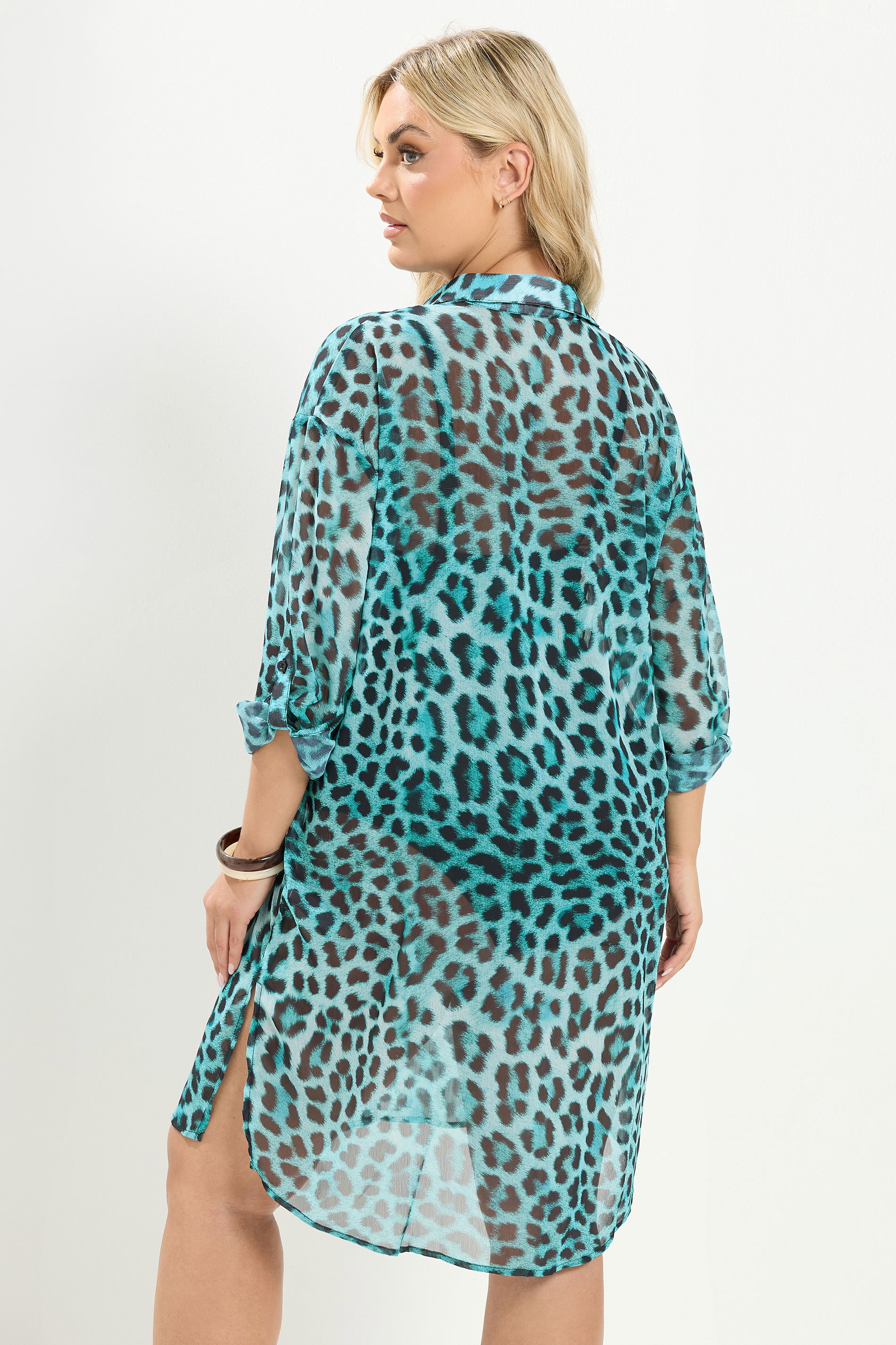 YOURS Plus Size Blue Leopard Print Cover Up | Yours Clothing 5