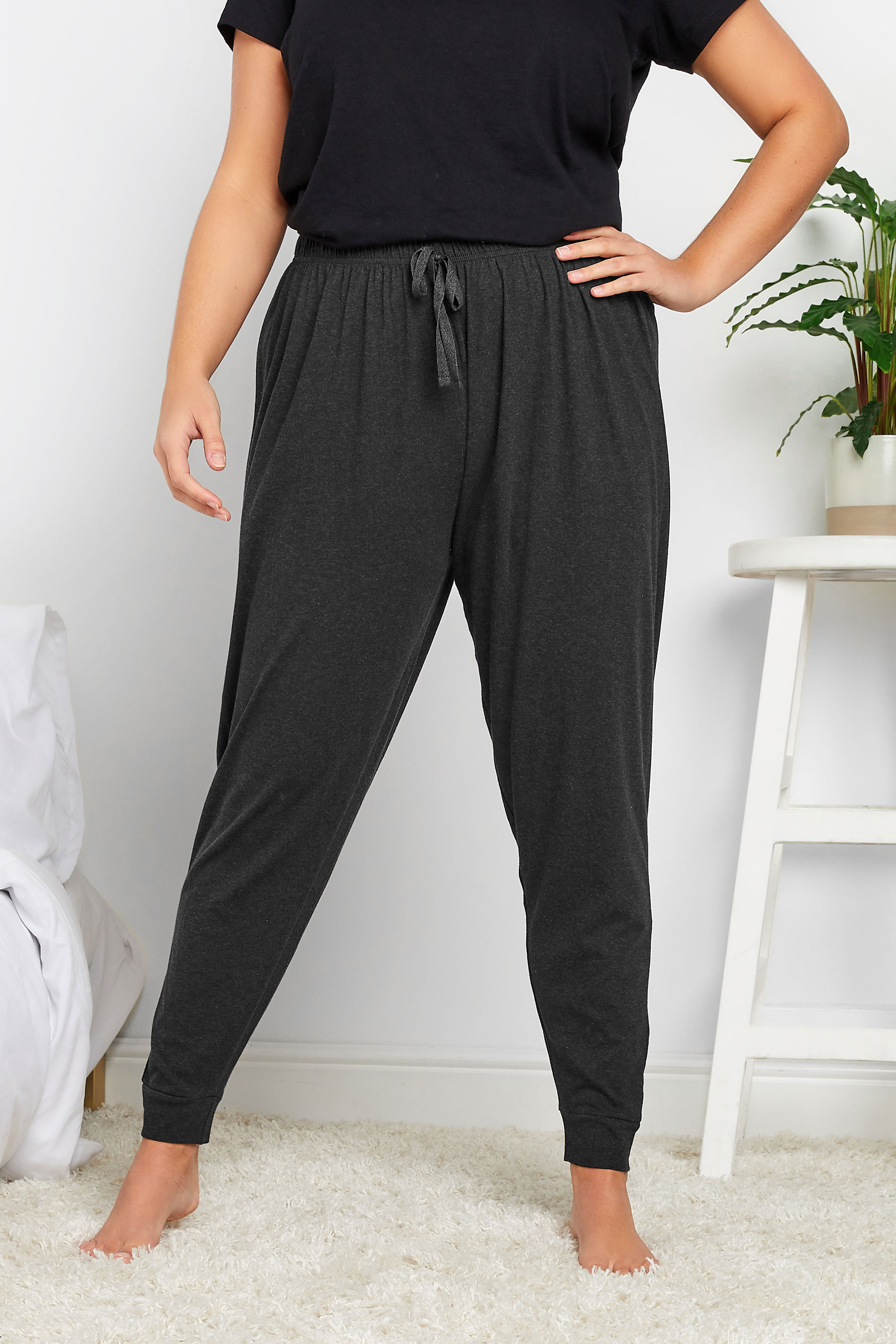 Plus Size Charcoal Grey Marl Cuffed Pyjama Bottoms | Yours Clothing 1