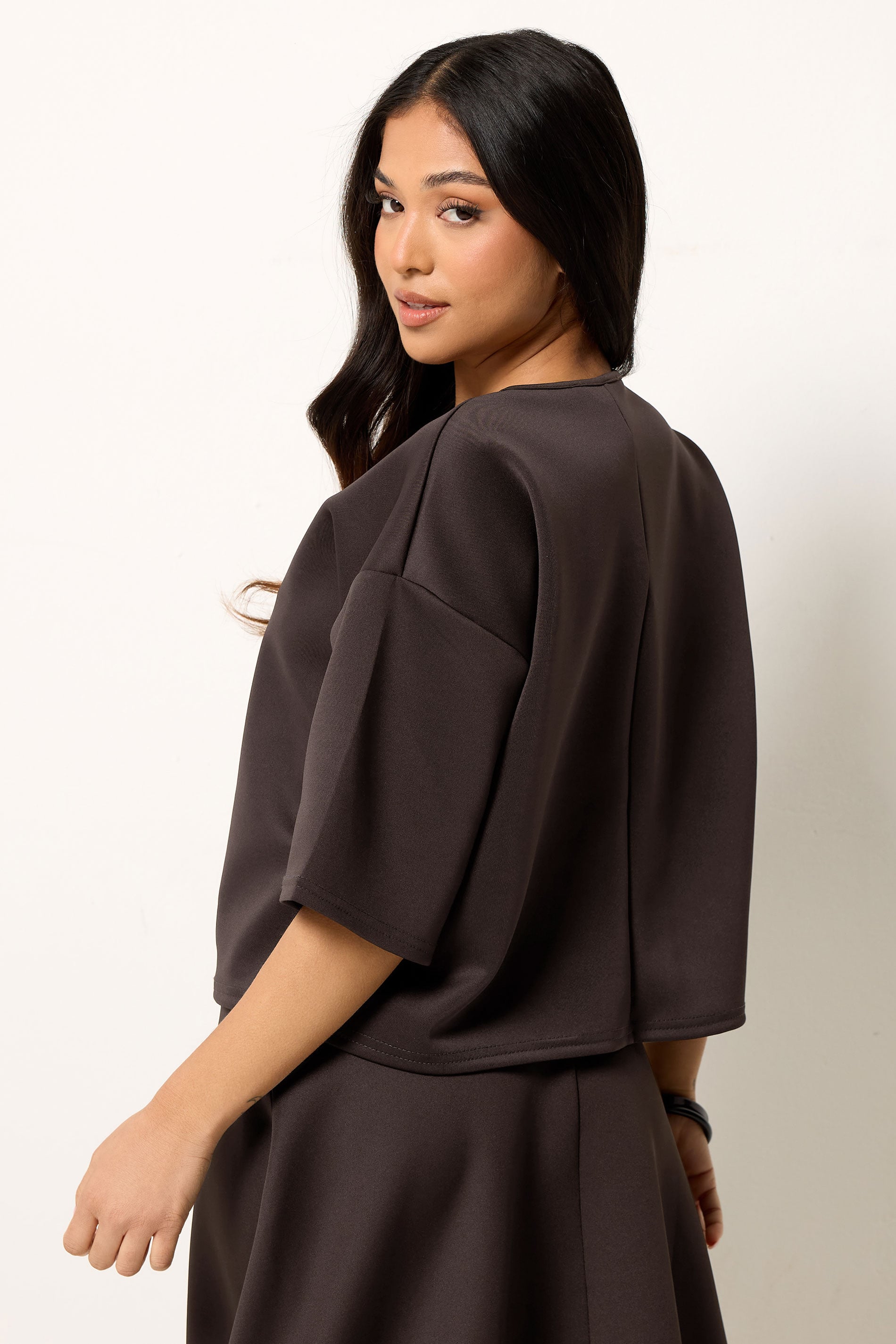 PixieGirl Petite Women's Chocolate Brown Boxy T-Shirt | PixieGirl 2