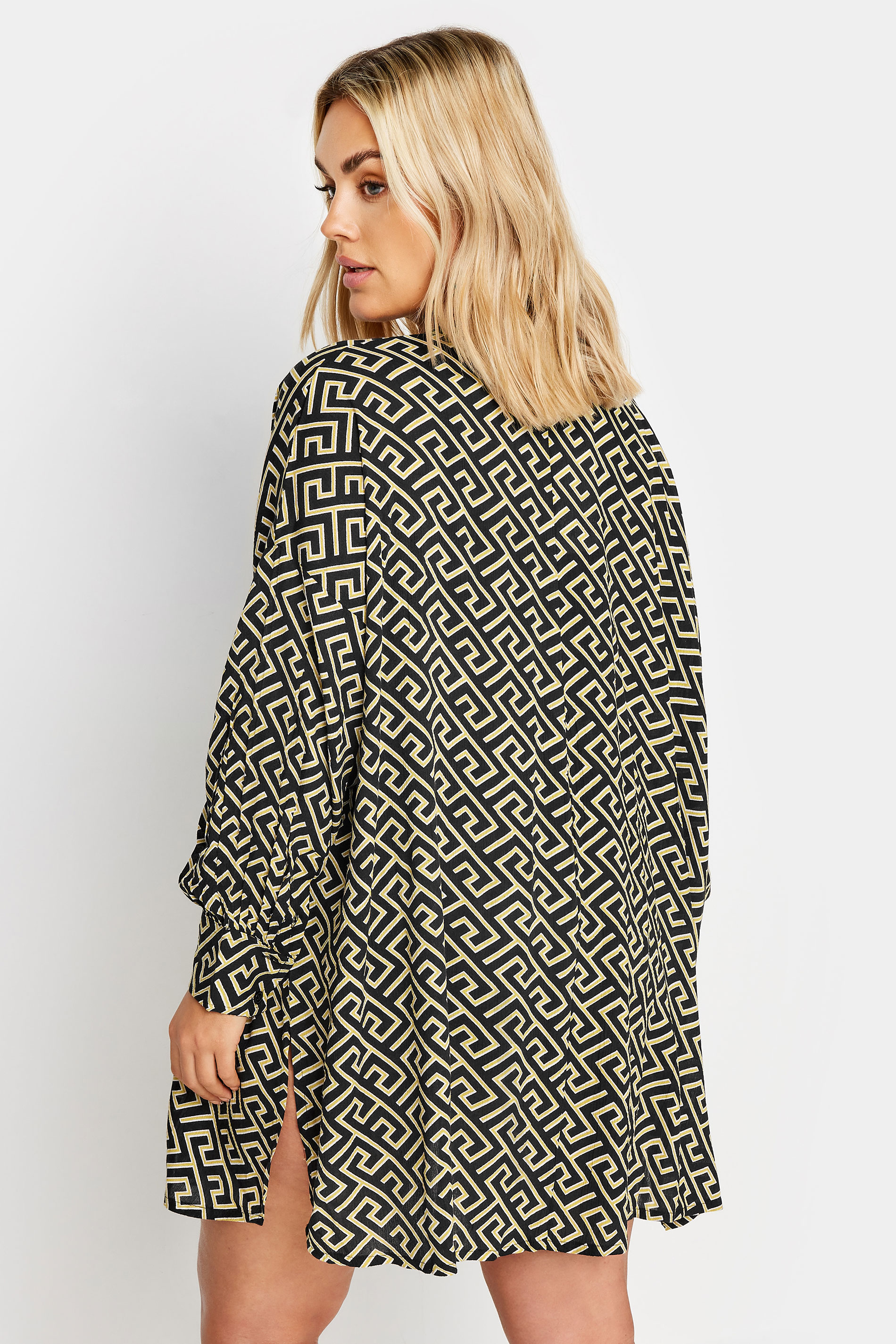 YOURS Plus Size Black Geometric Print Beach Shirt | Yours Clothing 3