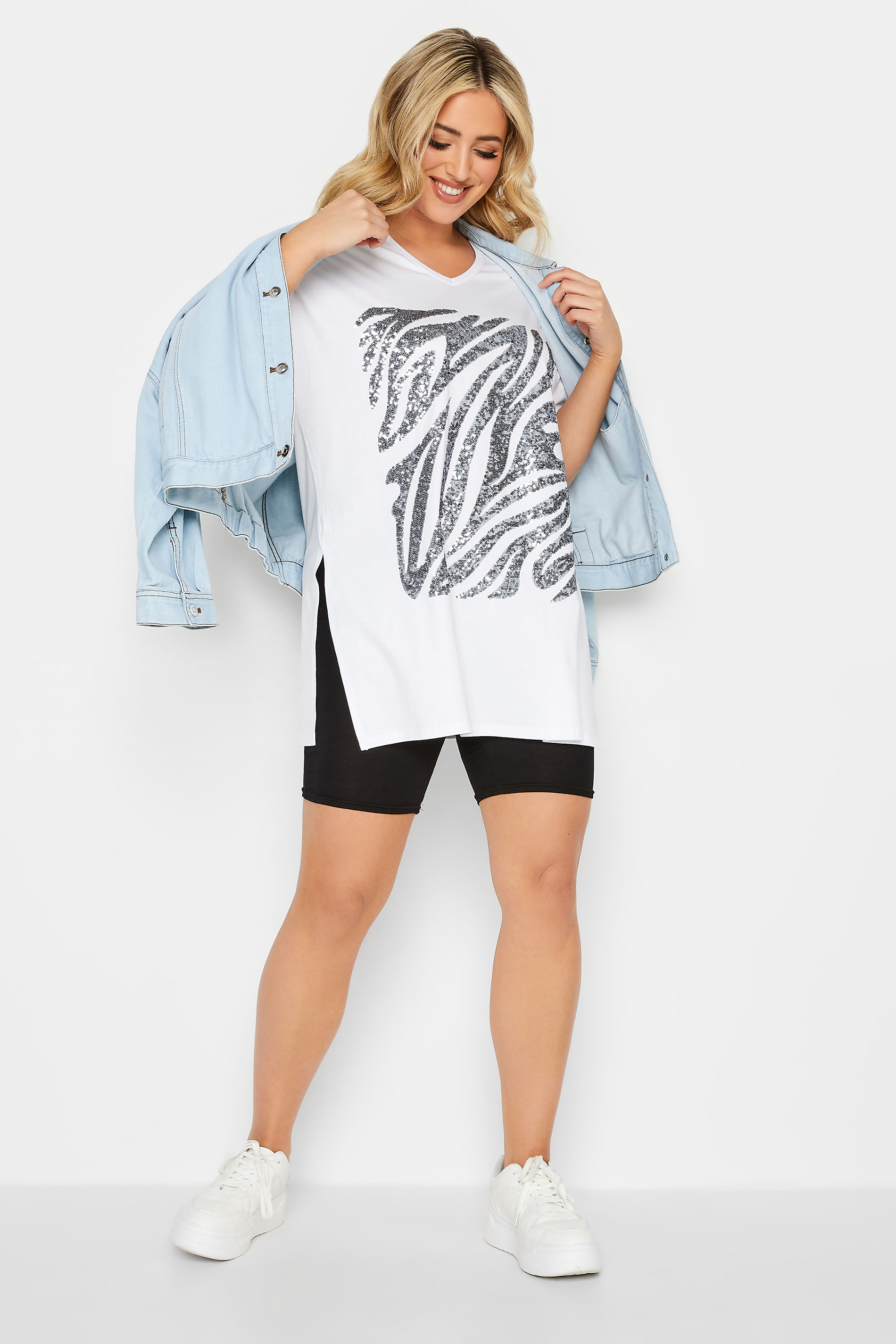 YOURS Plus Size White Zebra Print Sequin Top | Yours Clothing 3
