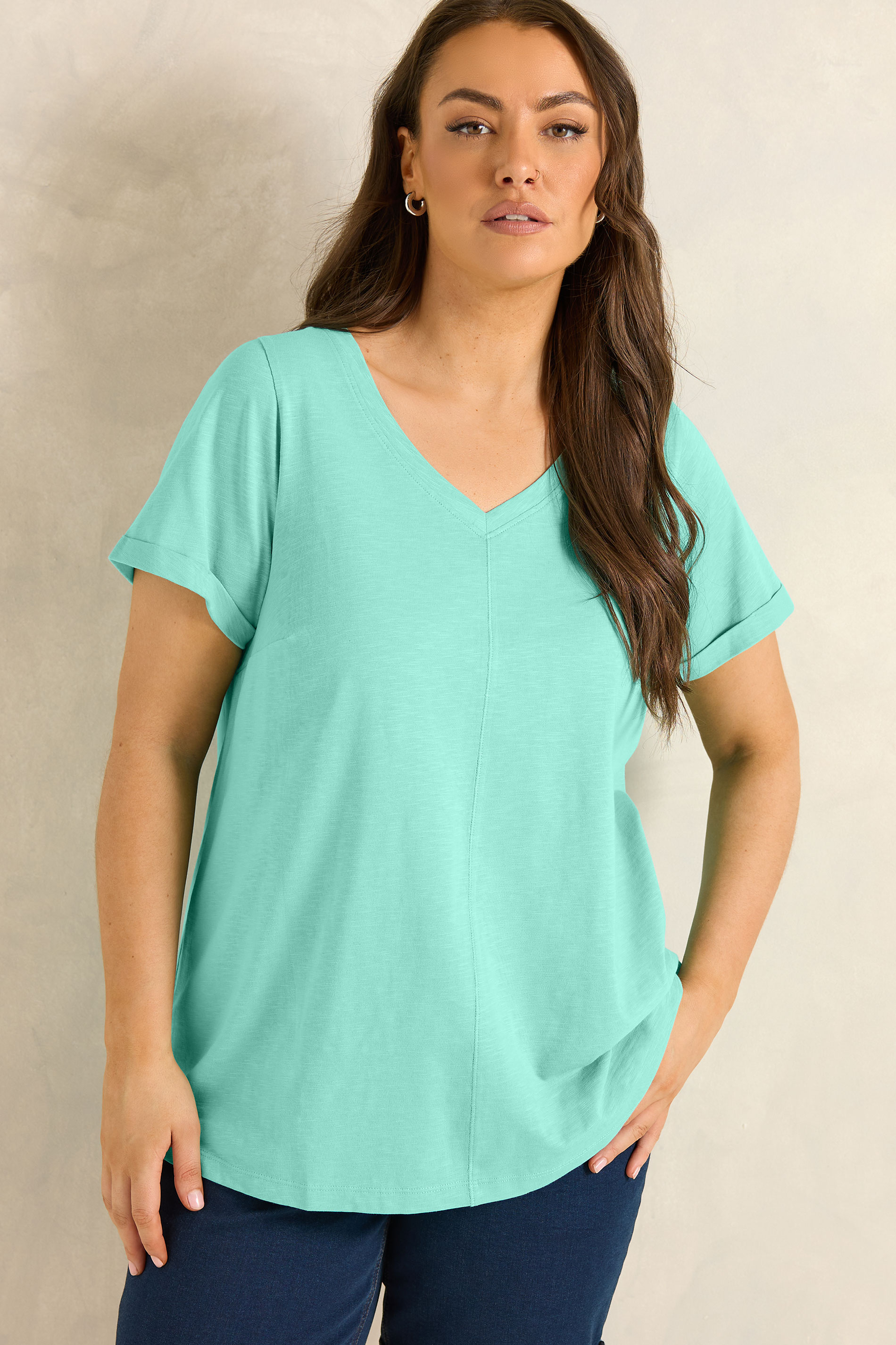 EVANS Plus Size Turquoise Blue Cotton T-Shirt | Evans 3