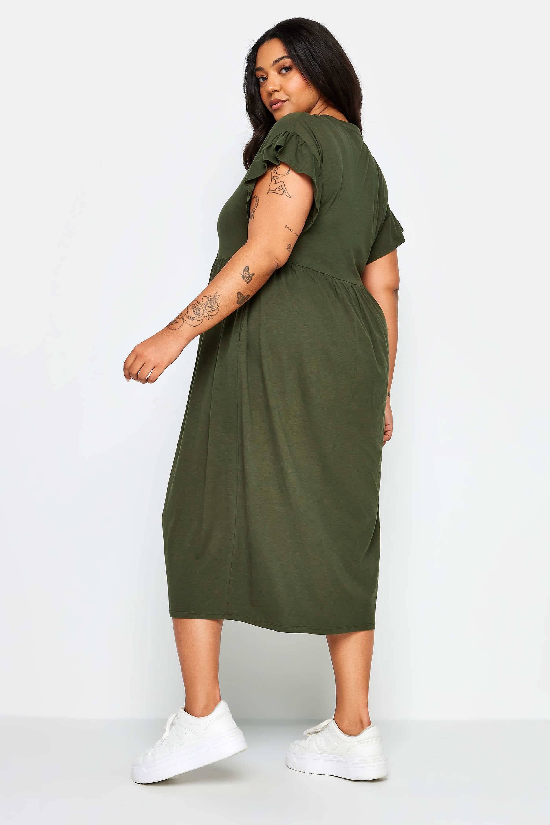 YOURS Plus Size Khaki Green Pure Cotton Midaxi Dress | Yours Clothing 3