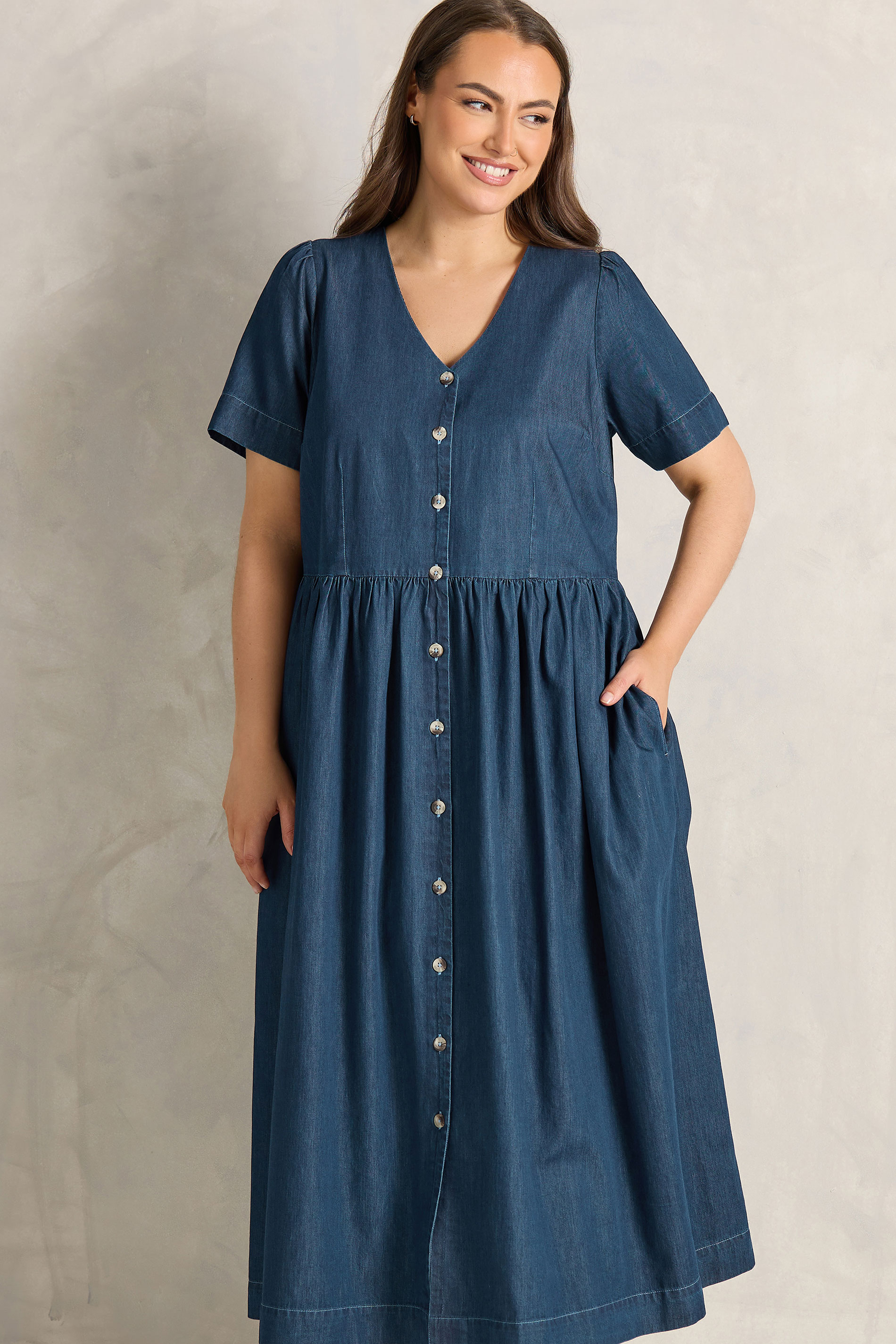 EVANS Plus Size Indigo Blue Cotton Denim Dress | Evans  1