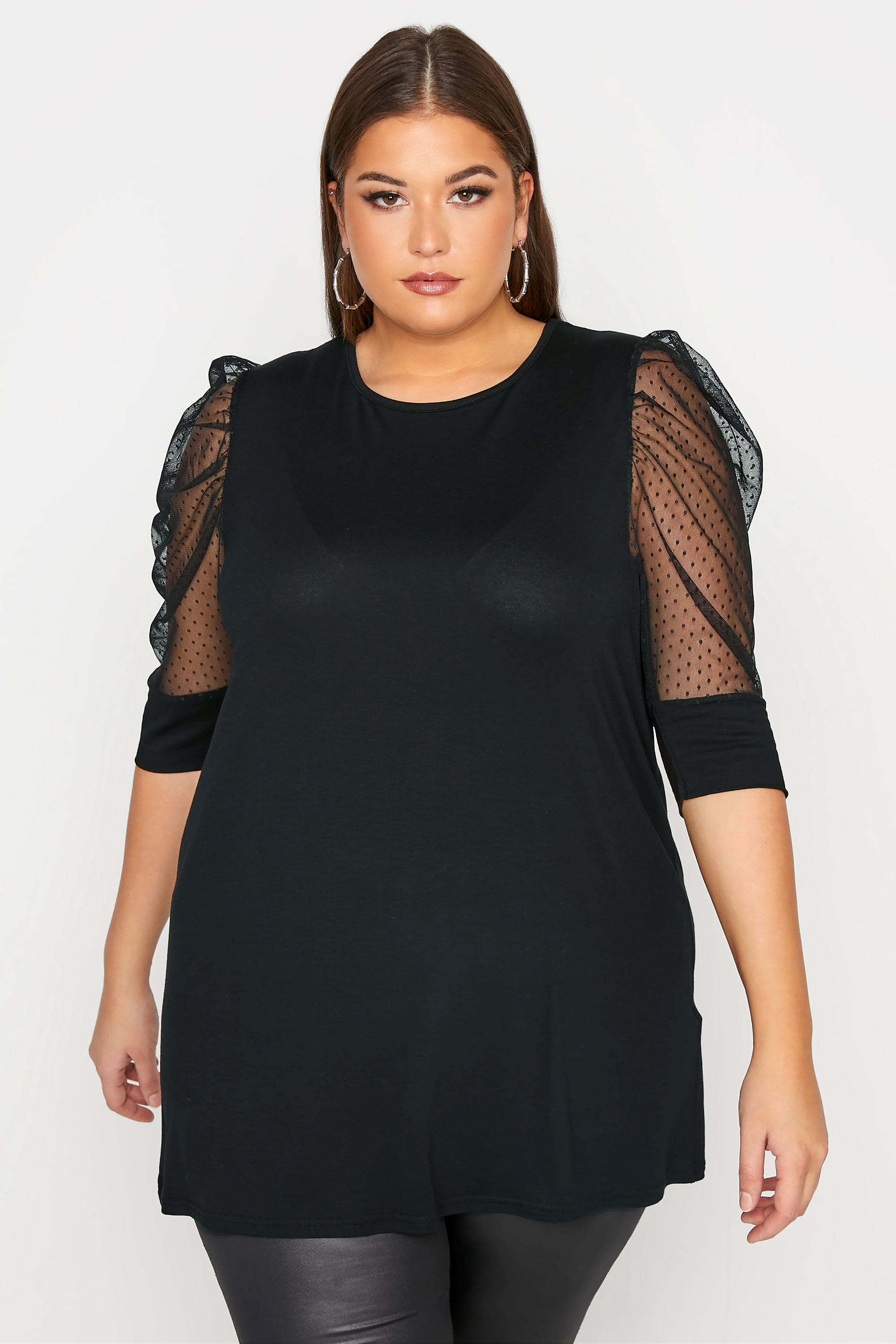 LIMITED COLLECTION Black Spot Ruched Sleeve Top_A.jpg