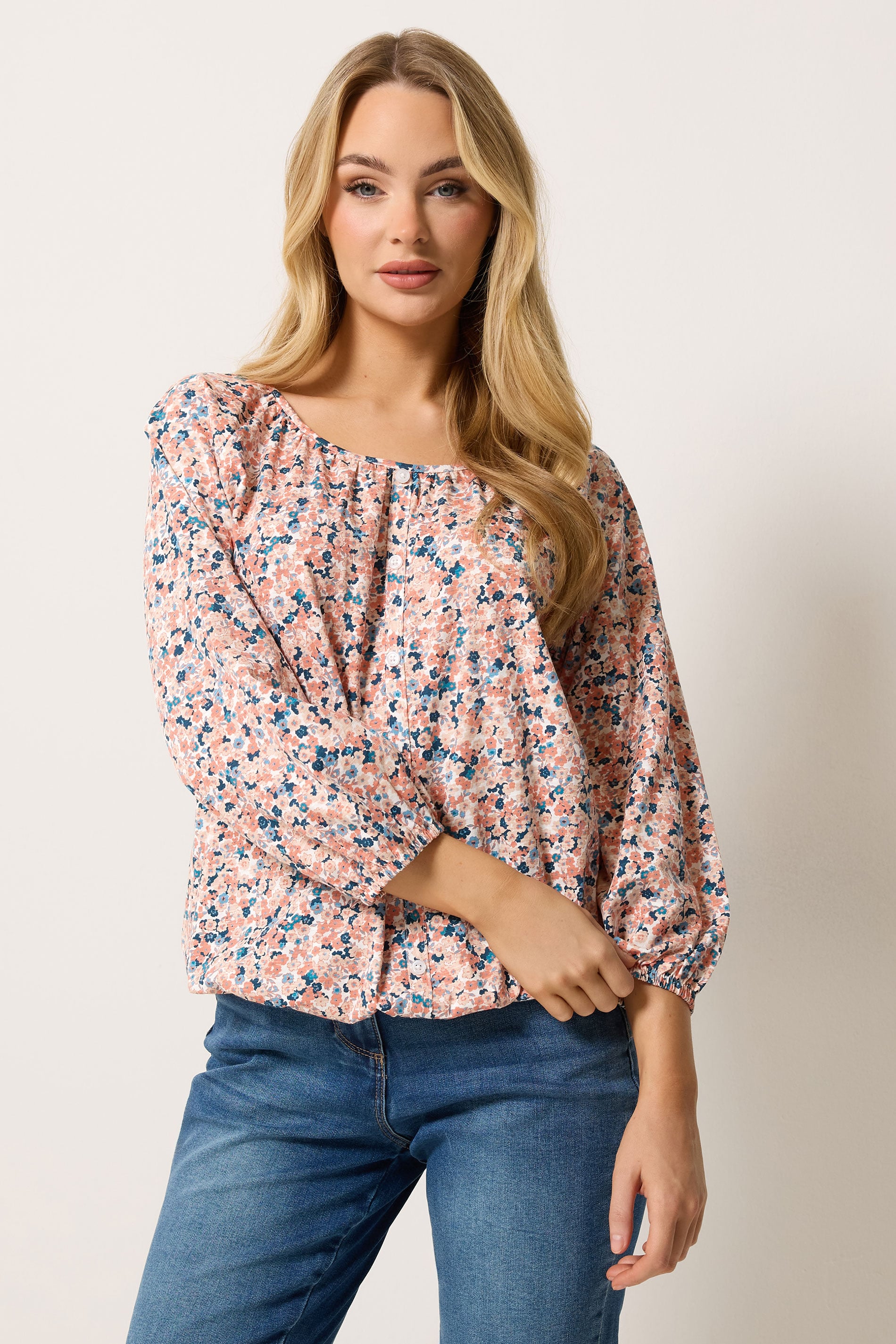 M&Co Orange Floral Button Down Cotton Blouse | M&Co 3
