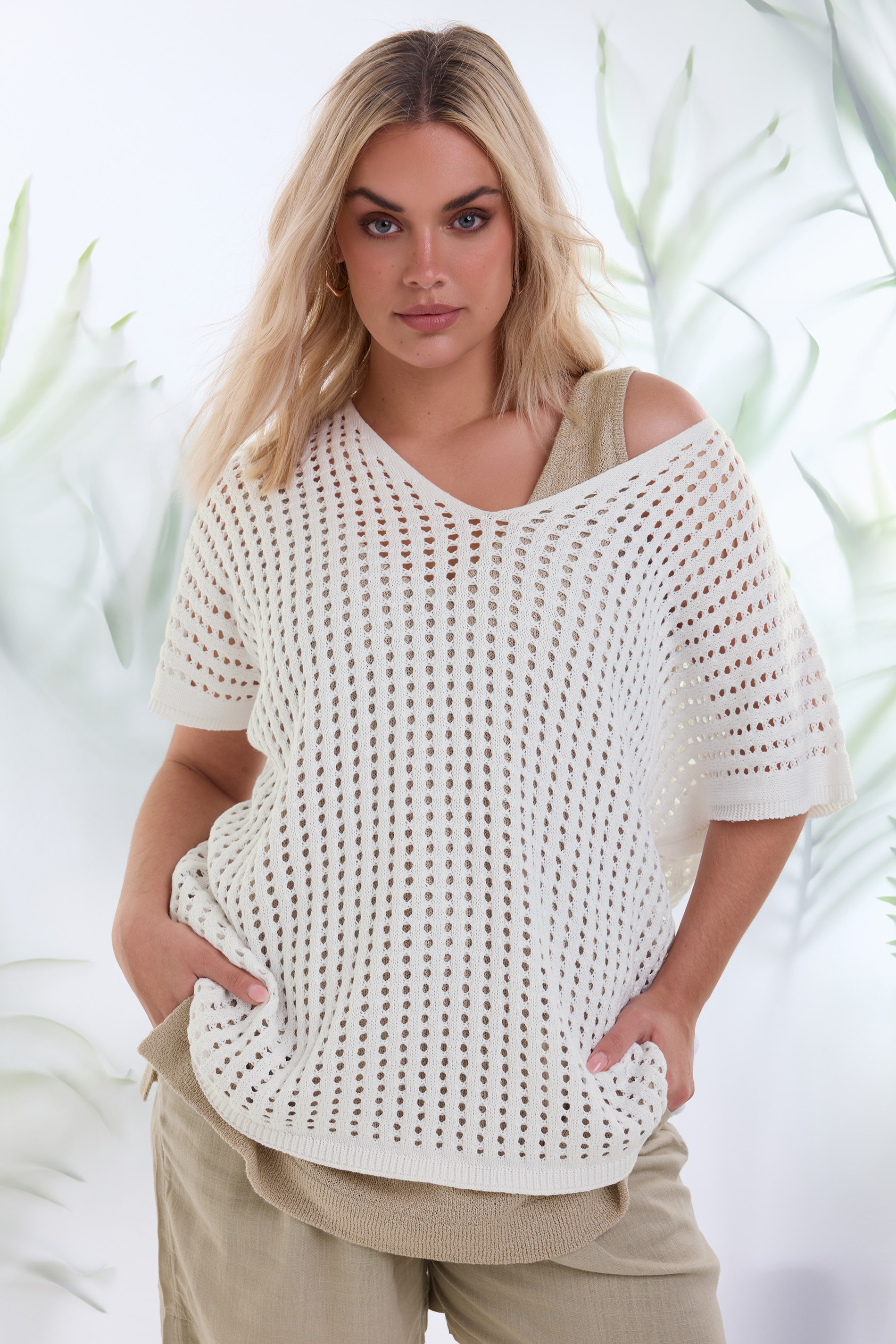 YOURS Curve Plus Size White Crochet Short Sleeve Top | Yours Clothing  1