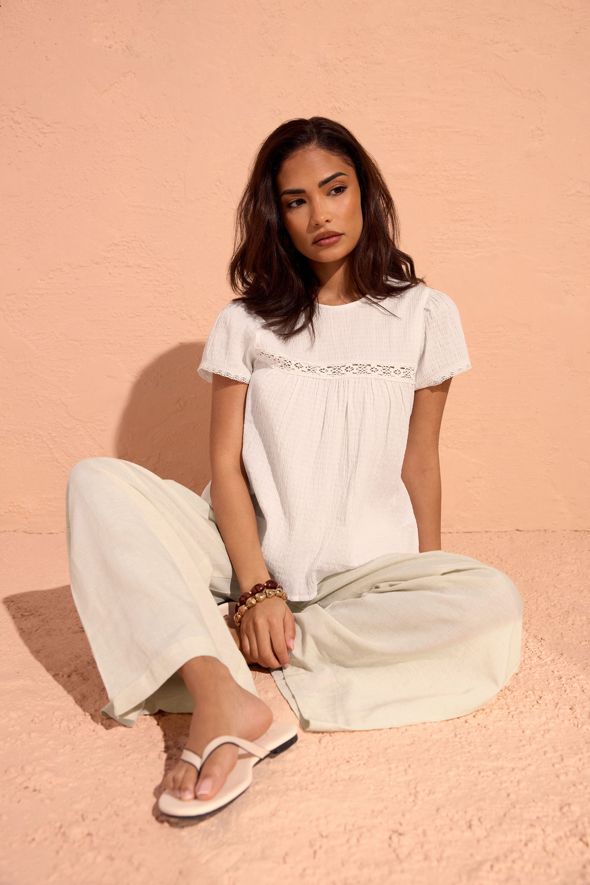 PixieGirl Petite Women's White Crochet Crinkle Top | PixieGirl 3