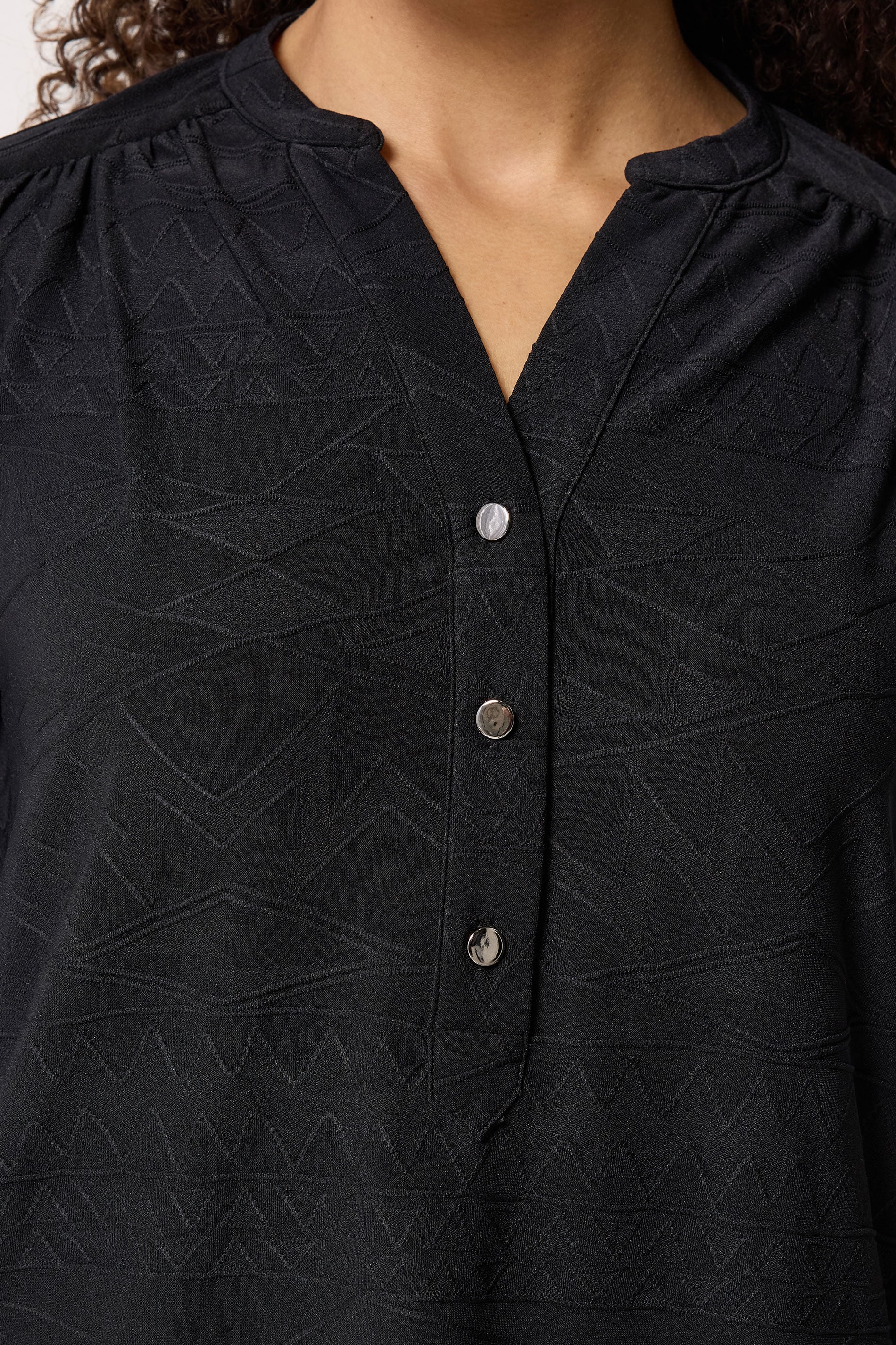 M&Co Black Jacquard Detail Half Placket Shirt | M&Co 4