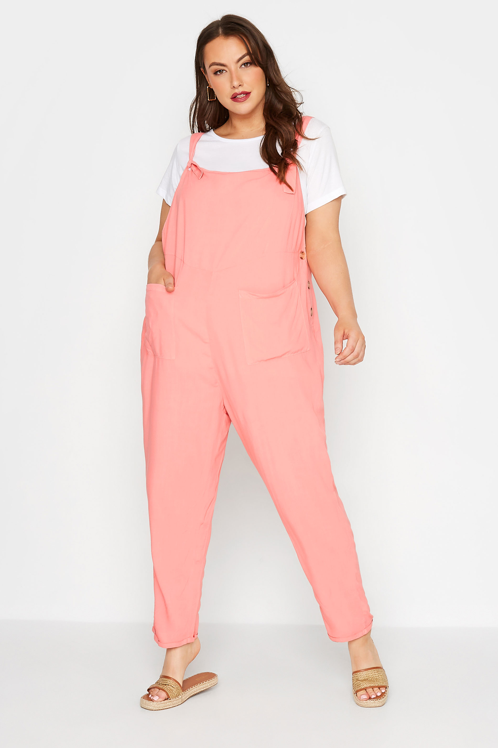 LIMITED COLLECTION Plus Size Pink Pocket Dungarees | Yours Clothing 1