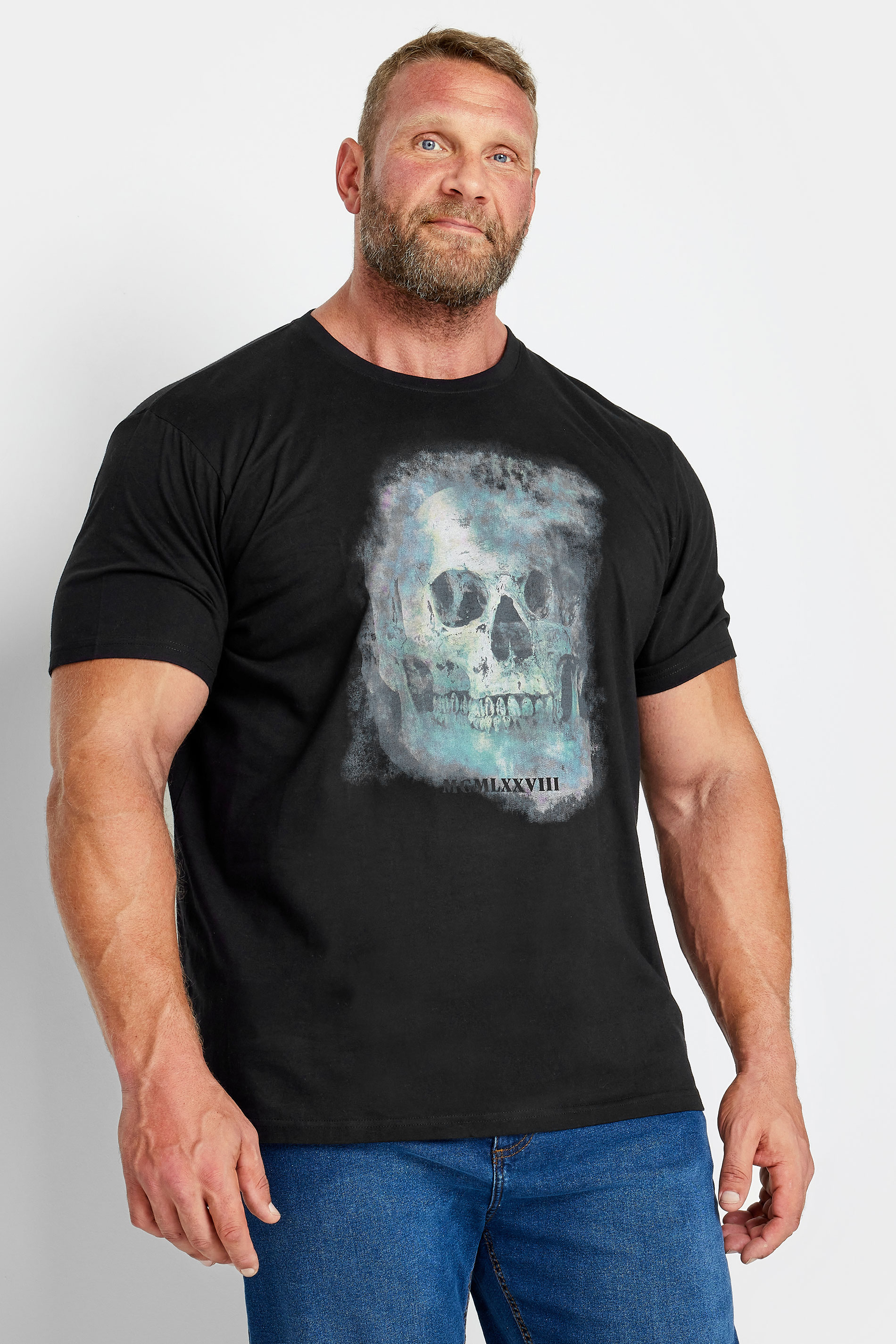 BadRhino Big & Tall Black Blurred Skull Print T-Shirt | BadRhino 2