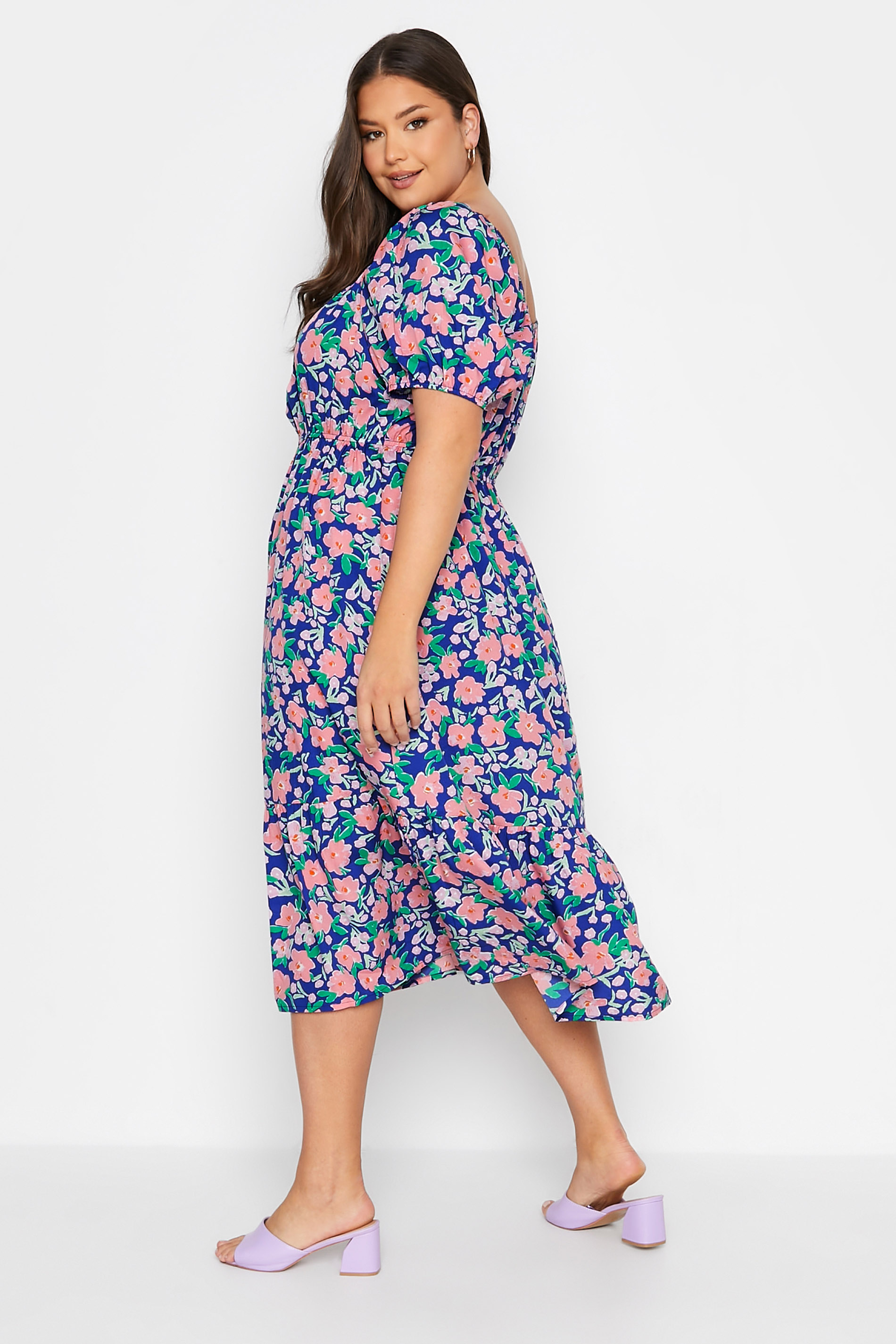 Plus Size Blue Floral Square Neck Midaxi Dress | Yours Clothing 3