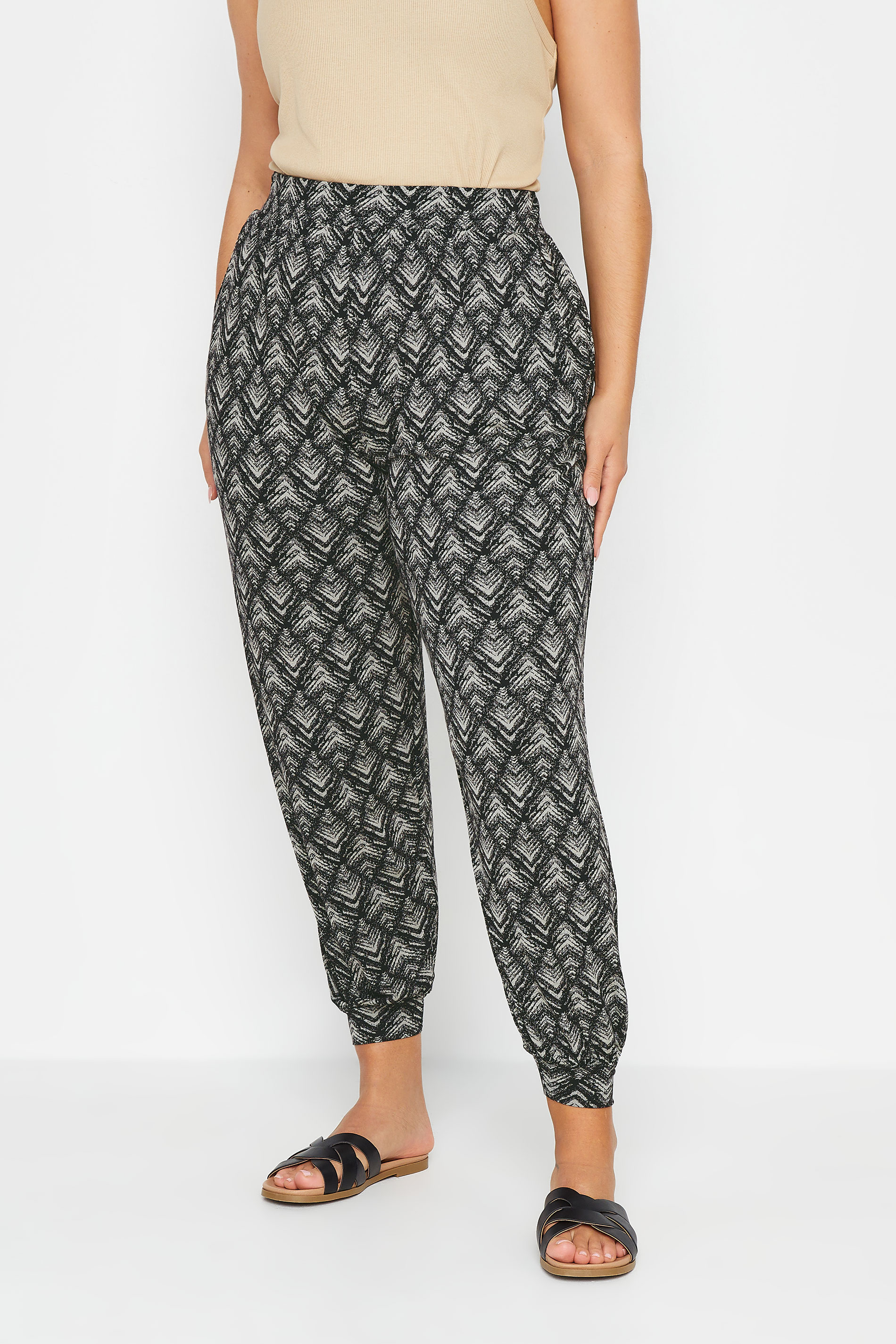 YOURS Plus Size Black Abstract Print Harem Joggers | Yours Clothing 2