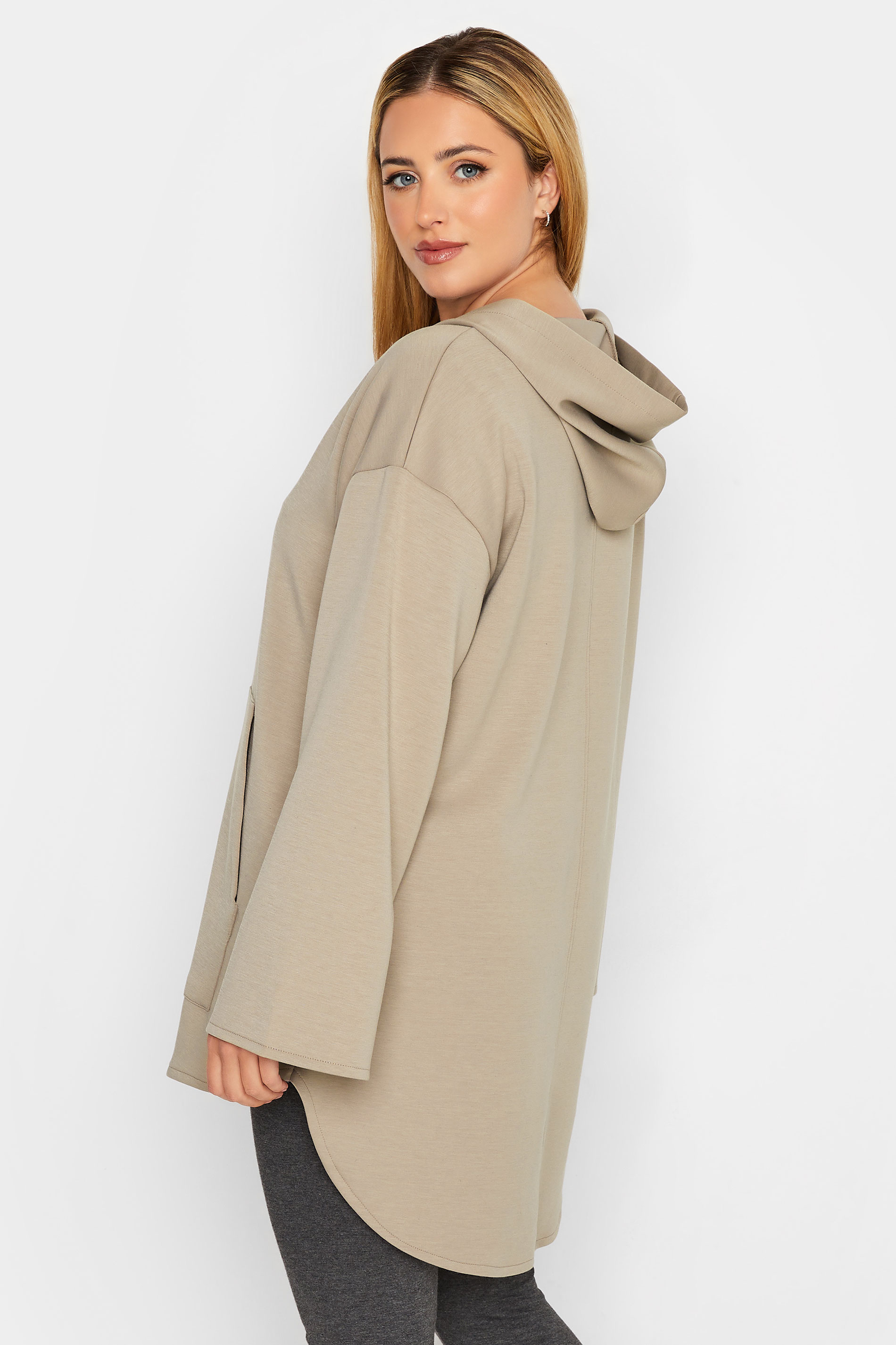 YOURS LUXURY Plus Size Beige Brown V-Neck Jersey Hoodie | Yours Clothing 3